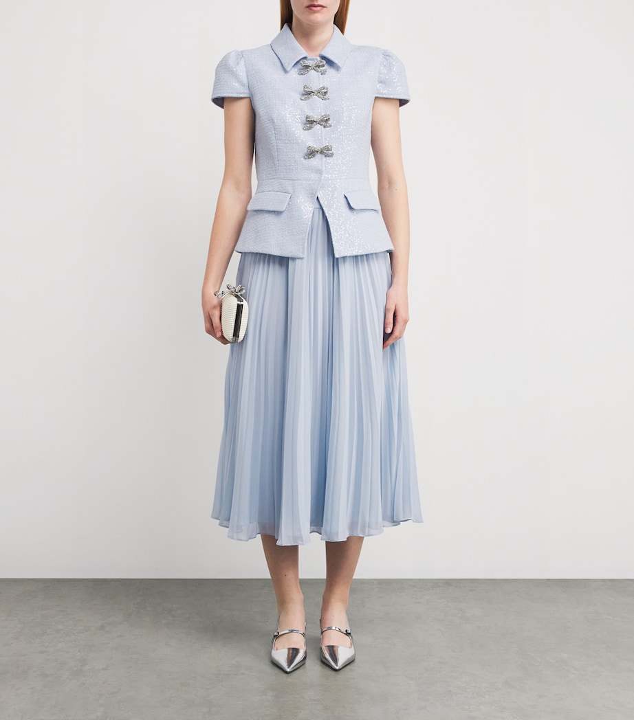 Bouclé-Chiffon Bow Midi Dress BLUE Image 2