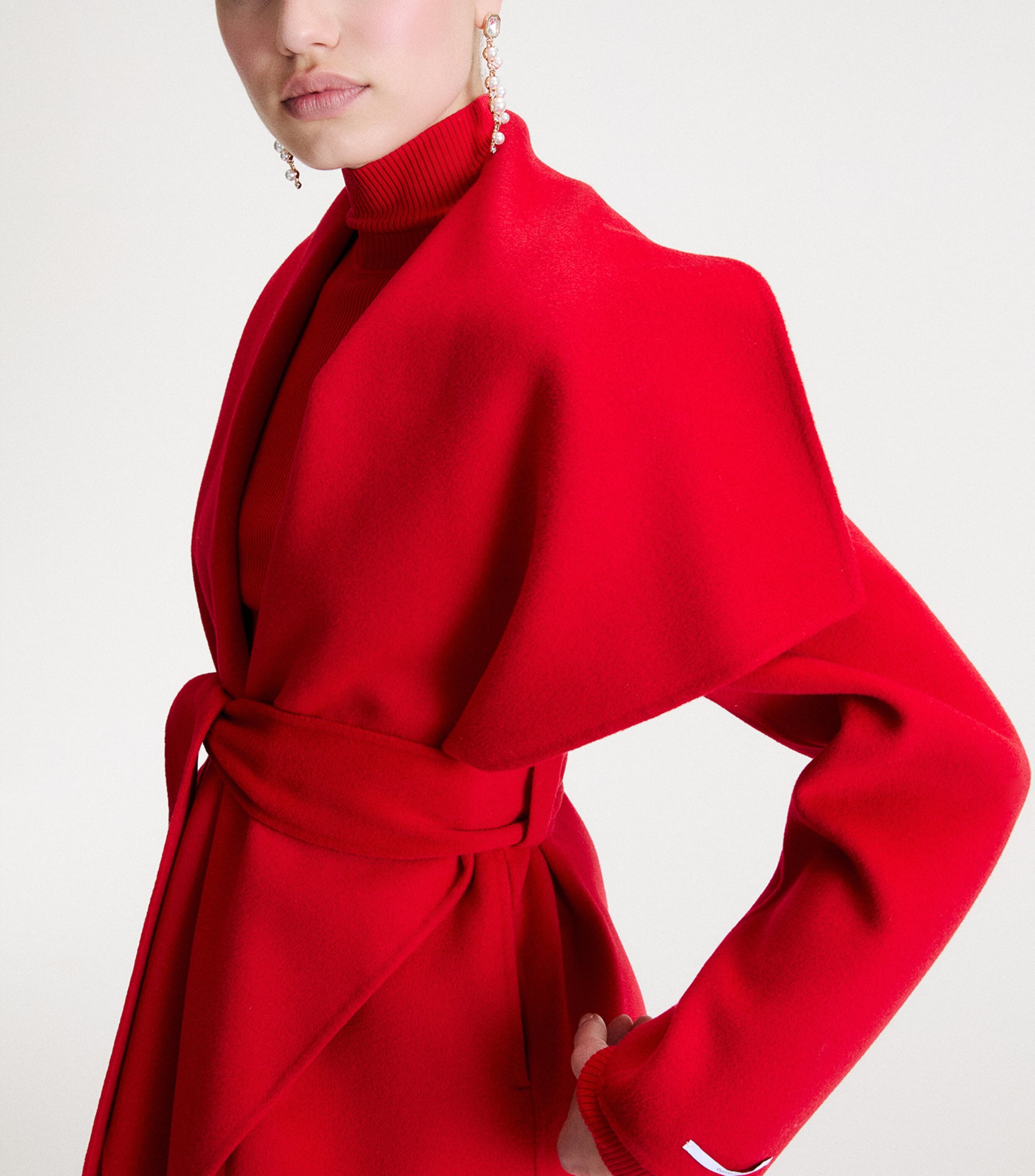 Marella Womens Virgin Wool Belted Coat Red Image 4