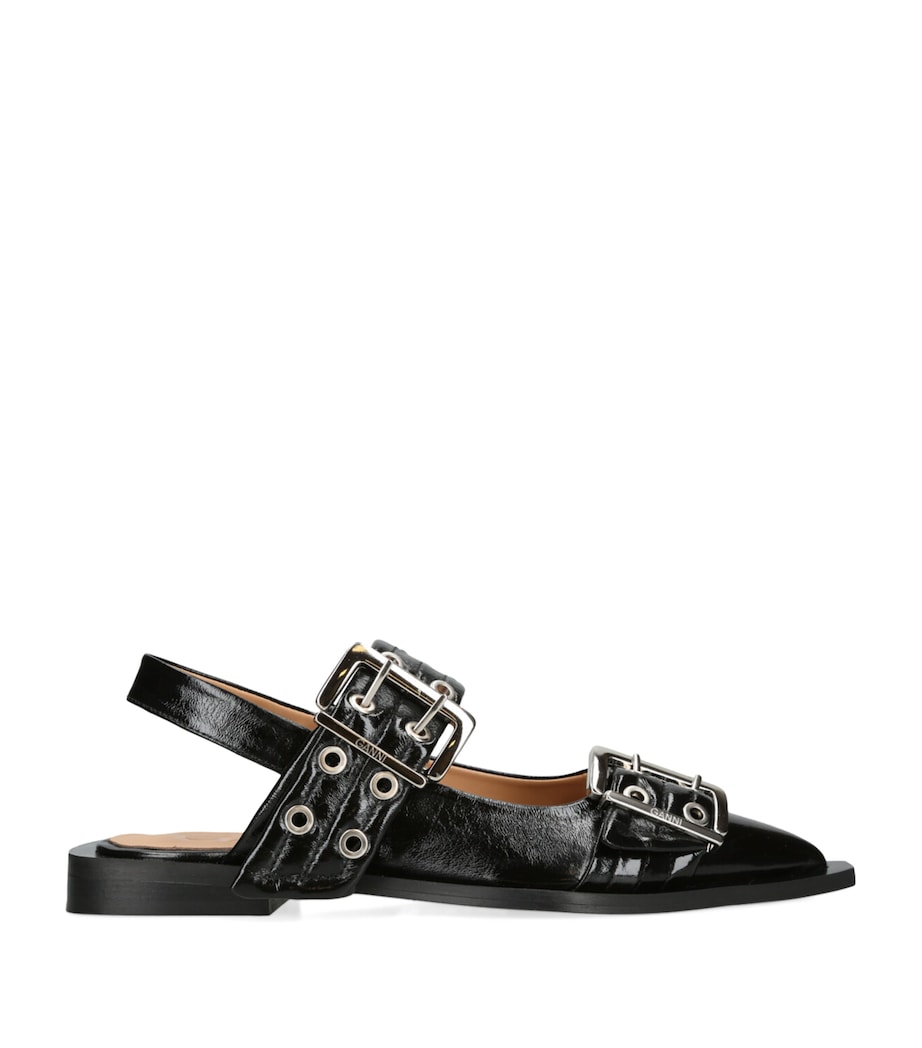 Leather Buckle Ballet Flats BLACK Image 1
