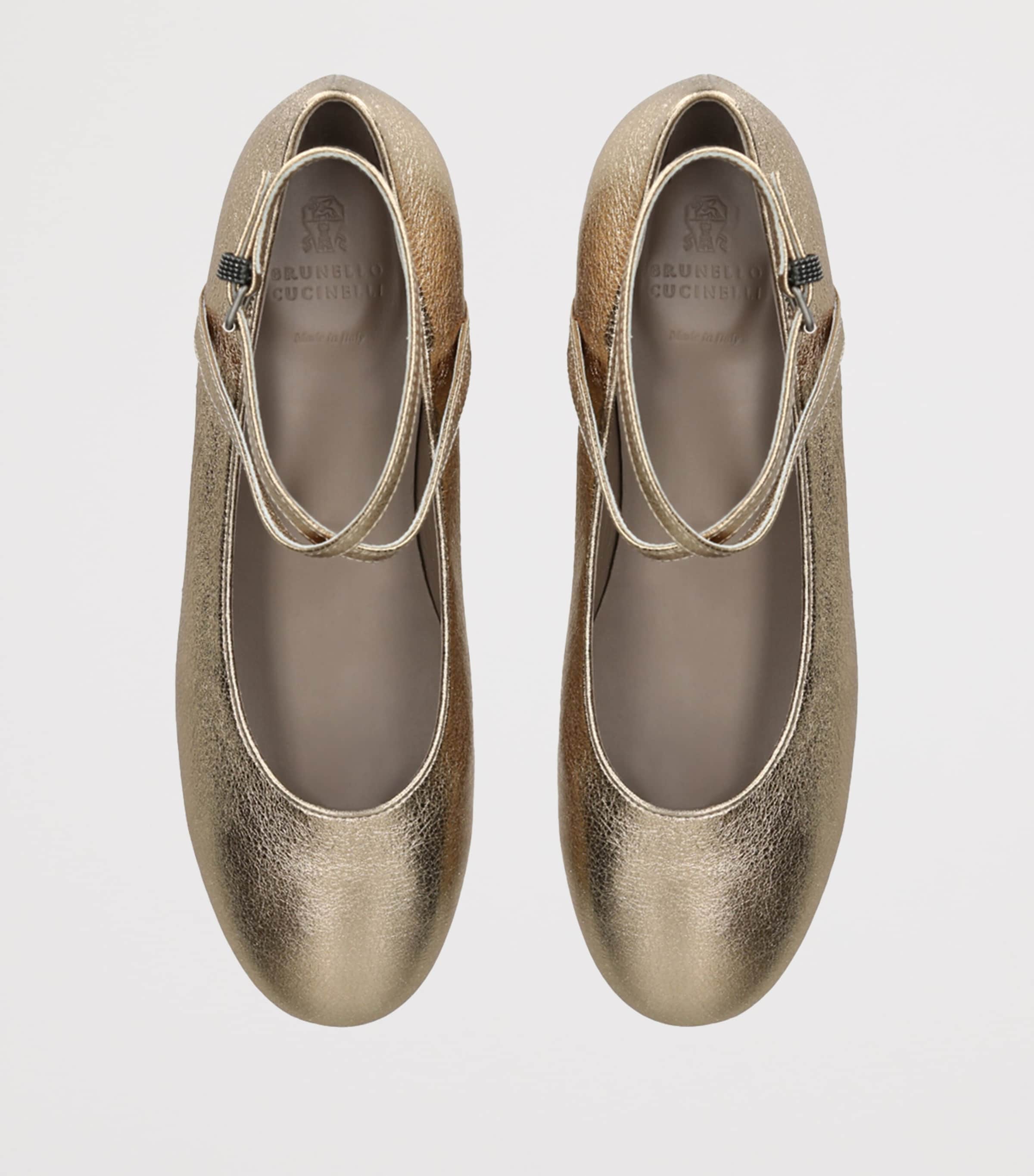 Brunello Cucinelli Leather Metallic Ballet Flats Gold Image 4