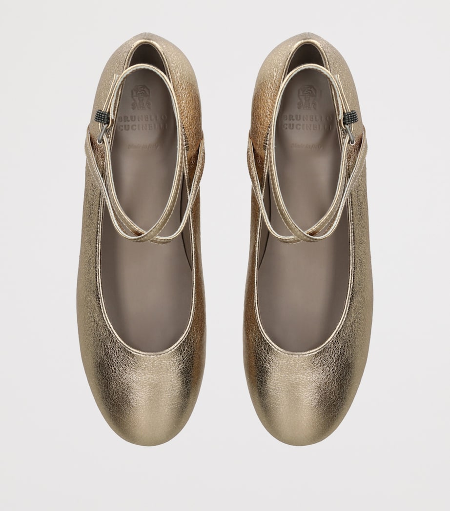 Leather Metallic Ballet Flats GOLD Image 4