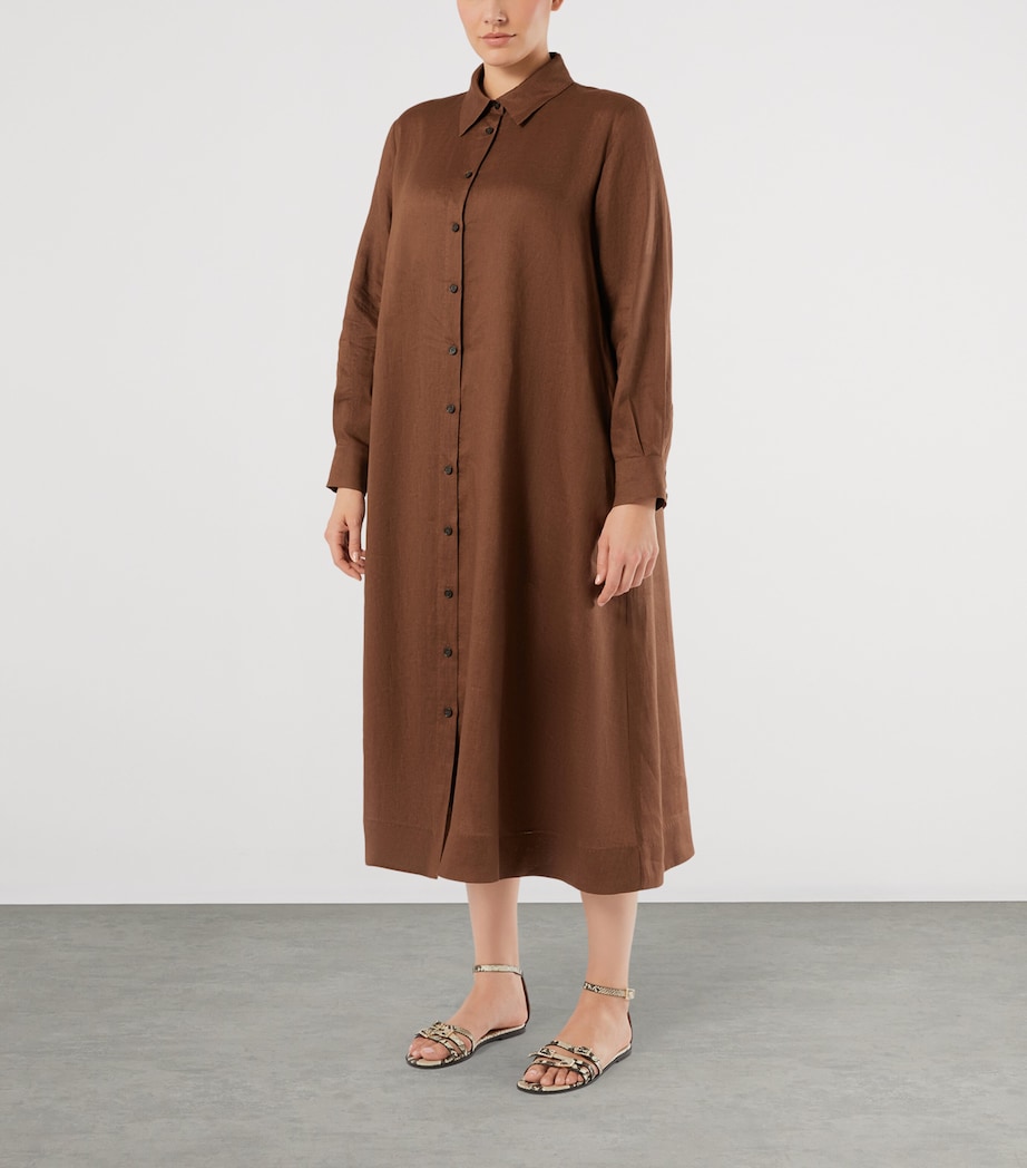 Marina Rinaldi Womens Linen Belted Midi Shirt Dress Cocoa Image 3