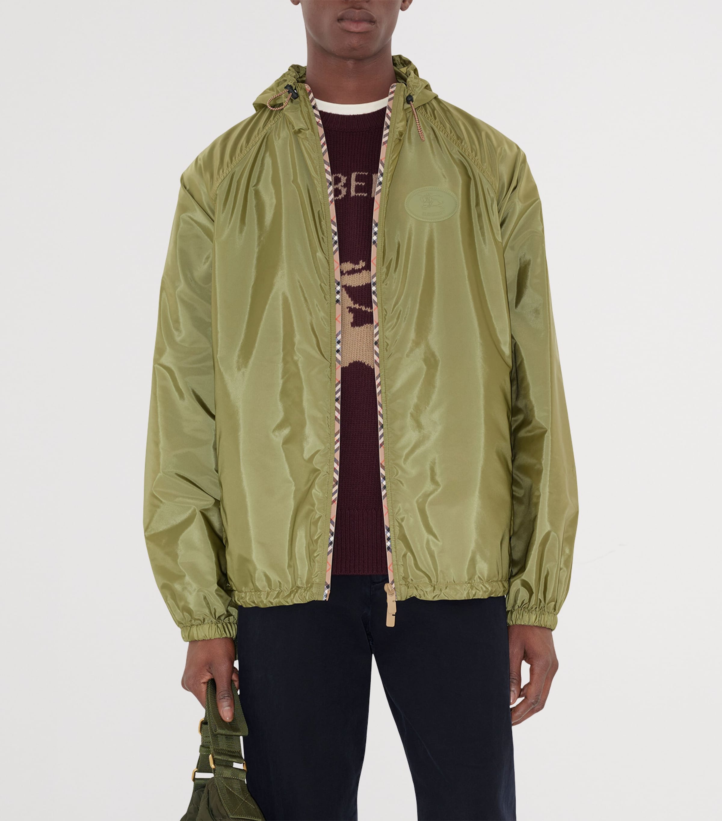 Burberry Green Check-Trim Hooded Jacket | Harrods UK