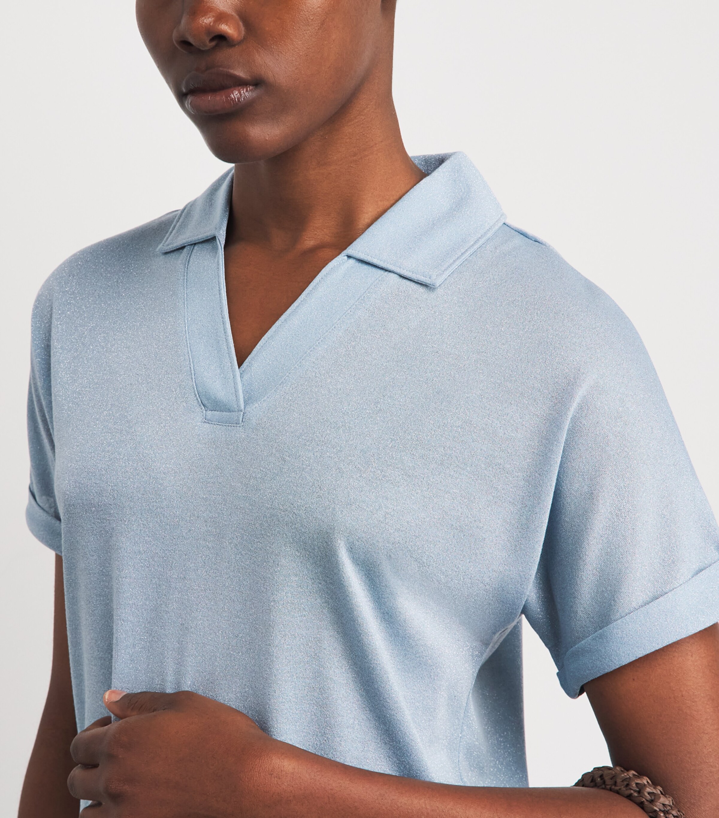Eleventy Womens Metallic Collared Blusa T-Shirt Nuvola Image 3