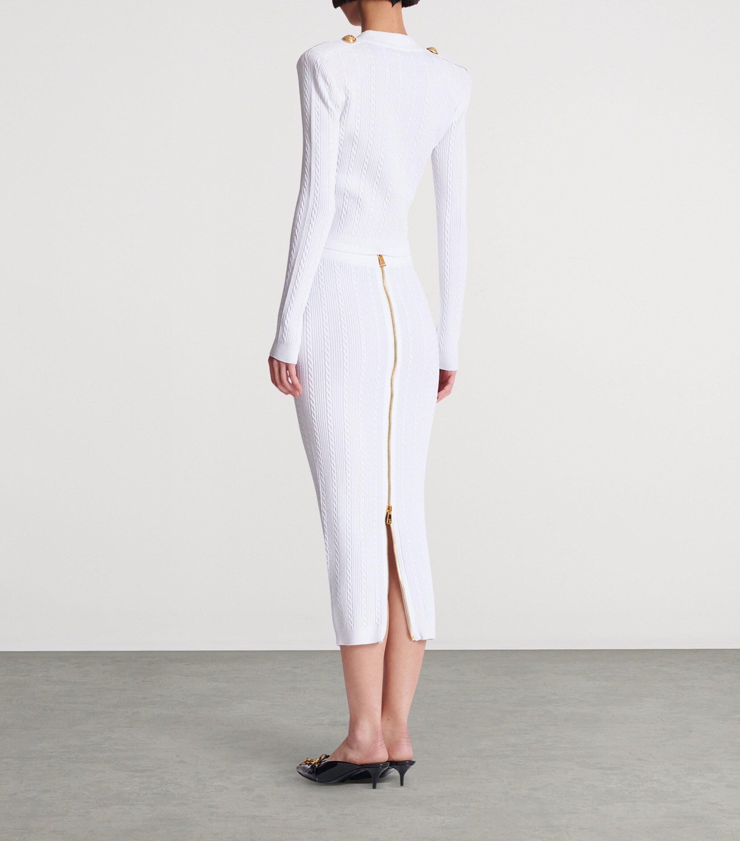 Button-Trim Cable-Knit Cardigan 0FA BLANC Image 4