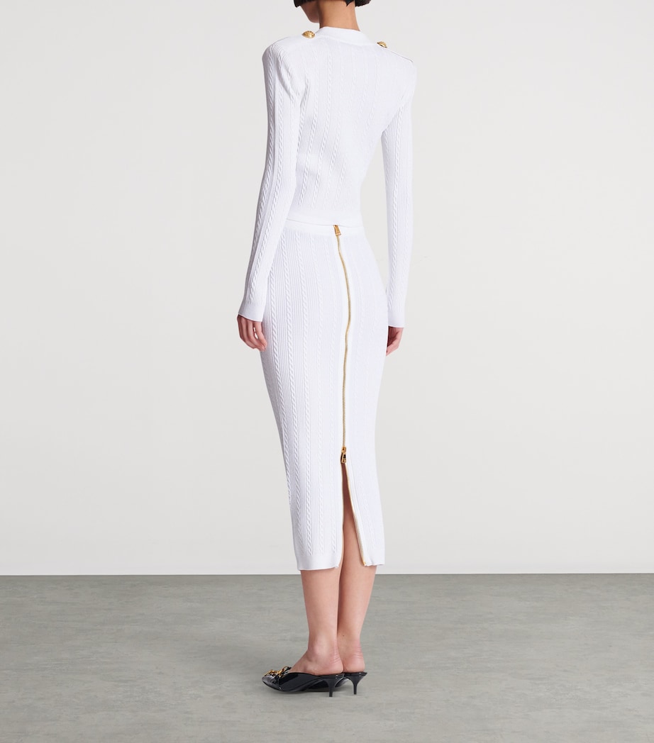 Button-Trim Cable-Knit Cardigan 0FA BLANC Image 4