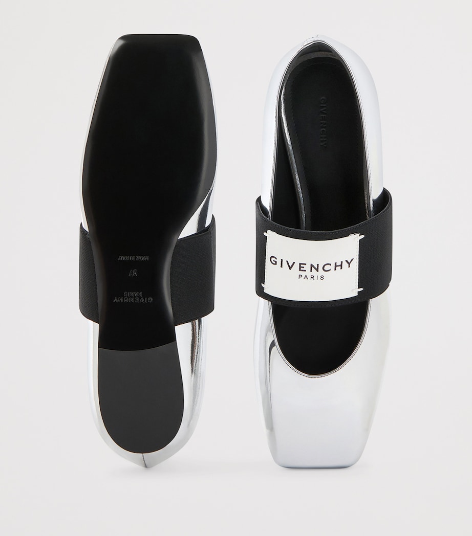 Leather Squared Toe Ballet Flats SILVERY GREY Image 4