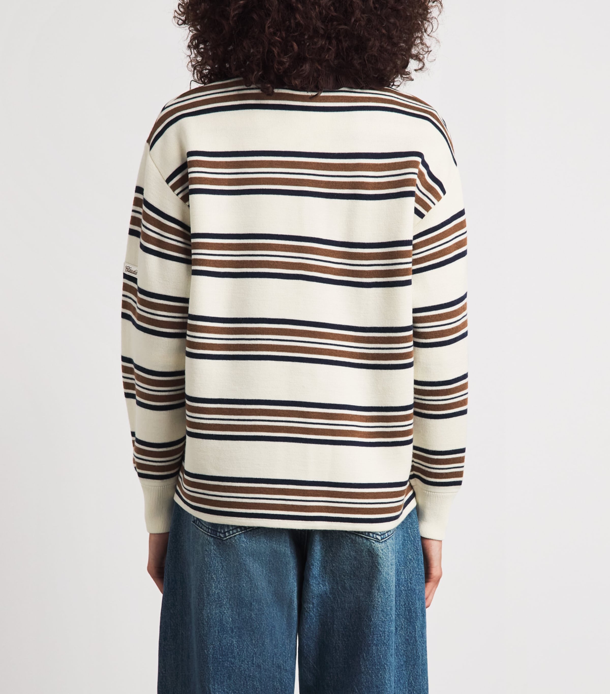 Claudie Pierlot Womens Ruffled-Collar Rugby Polo Sweater Multicolored Image 5