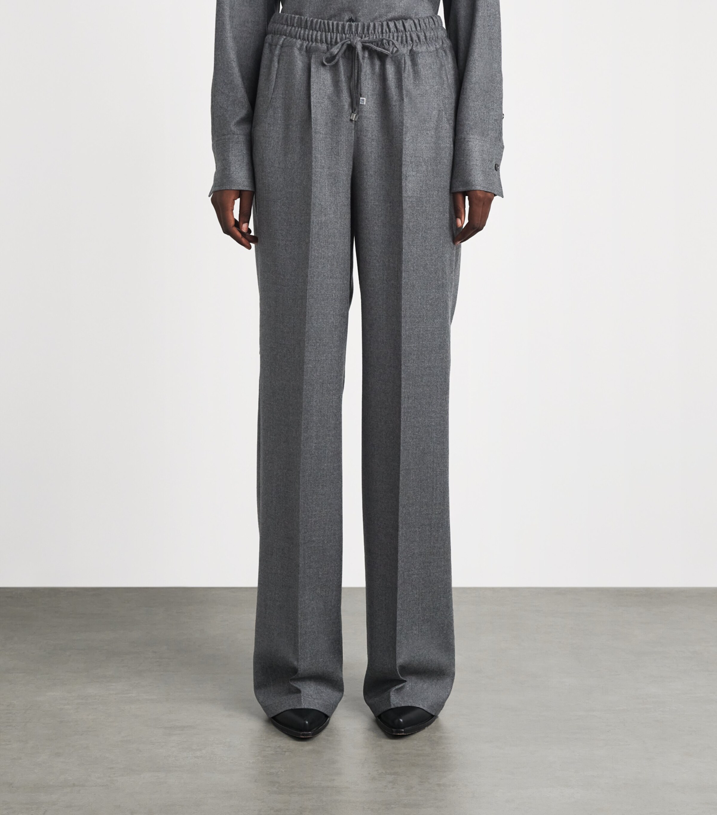 Kiton Womens Virgin Wool Drawstring Trousers Grey Image 4