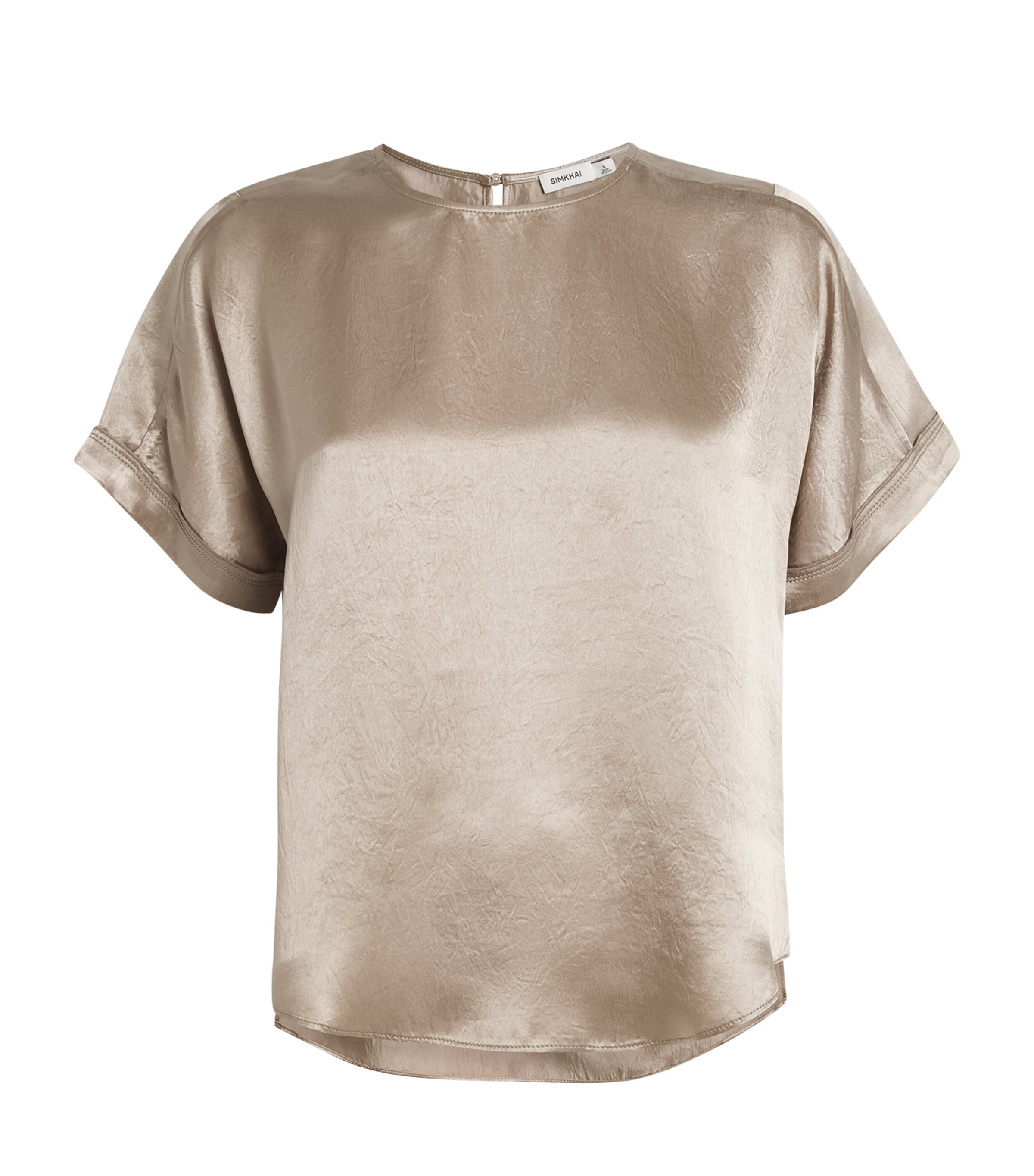 Simkhai Womens Faded Olive Addison Short-sleeve Satin Top In Neutral