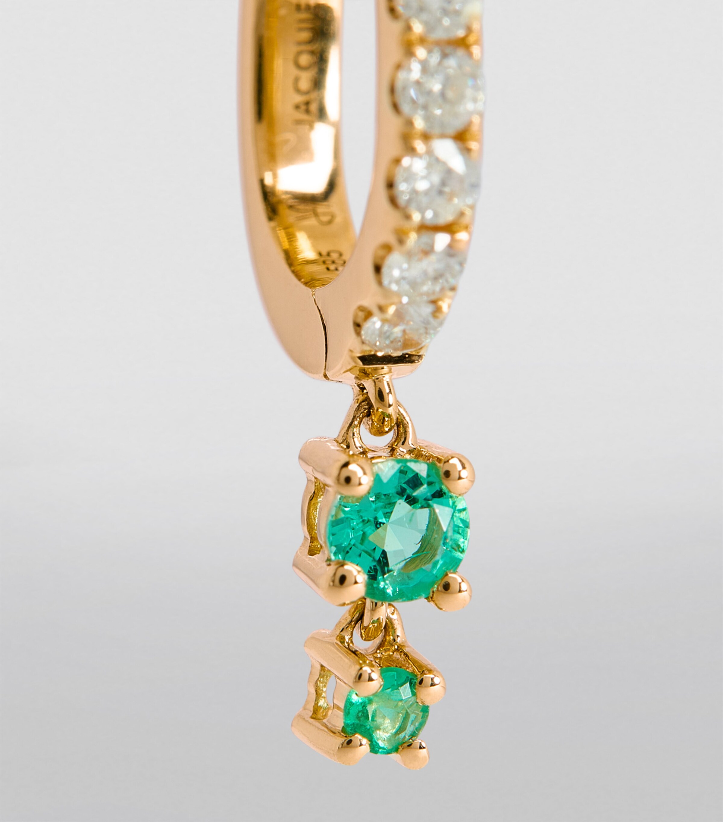 Jacquie Aiche Yellow Gold, Diamond and Emerald Mini Hoop Single Earring Yellow Gold Image 6