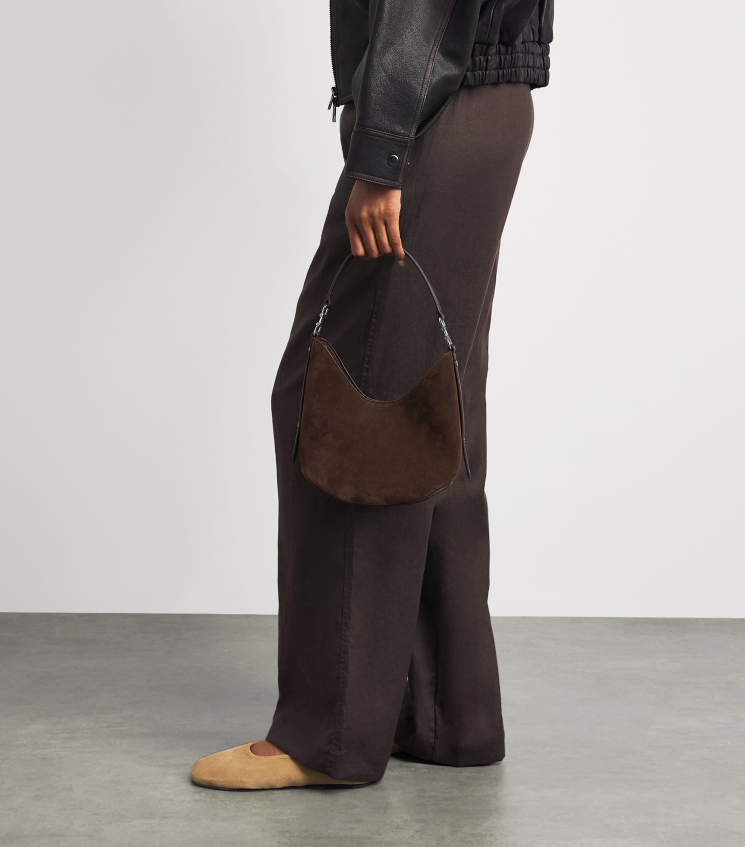 Harrods Small Suede Penny Shoulder Bag Brown Image 5