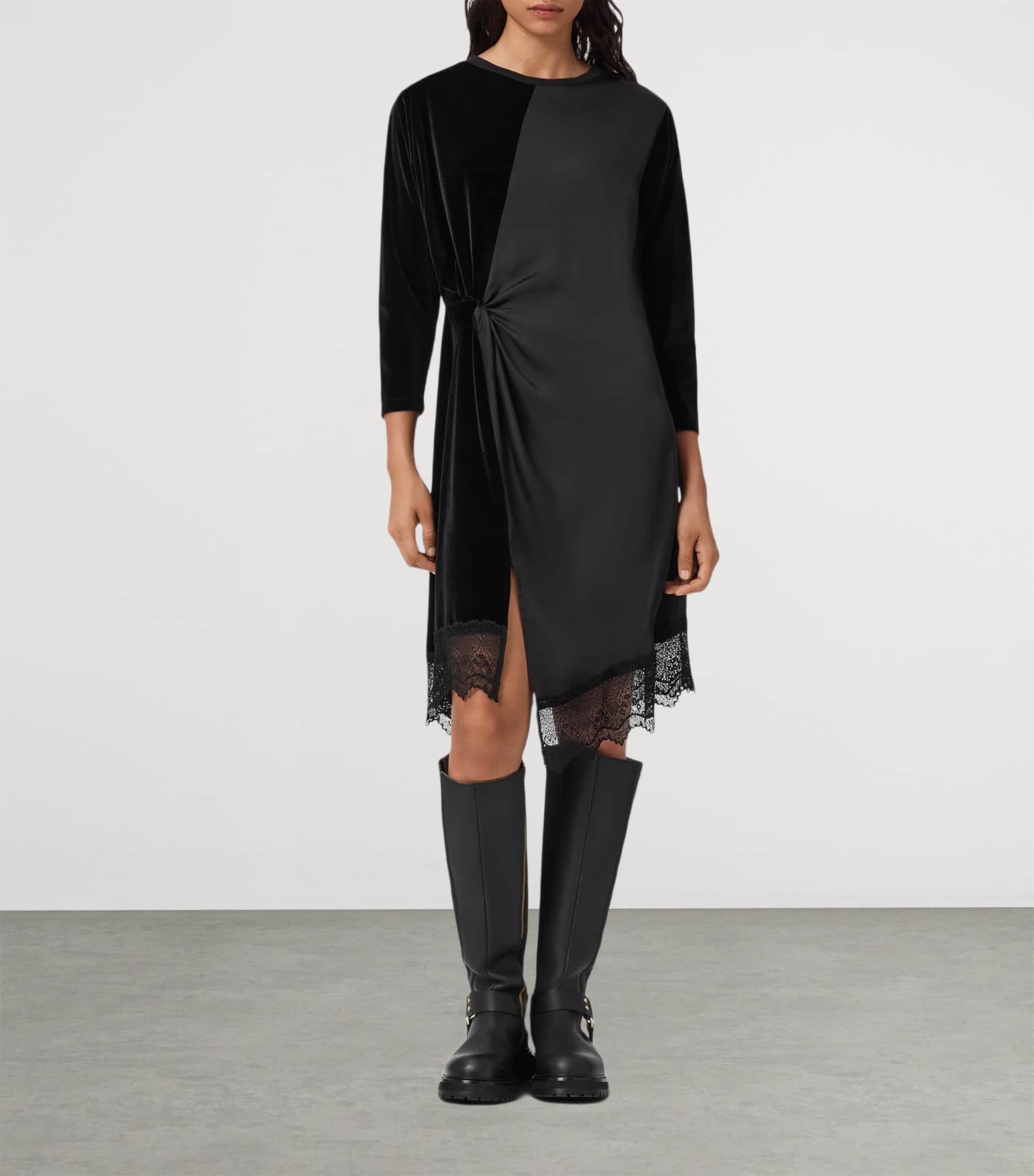 Satin-Velvet Lana Midi Dress BLACK Image 2