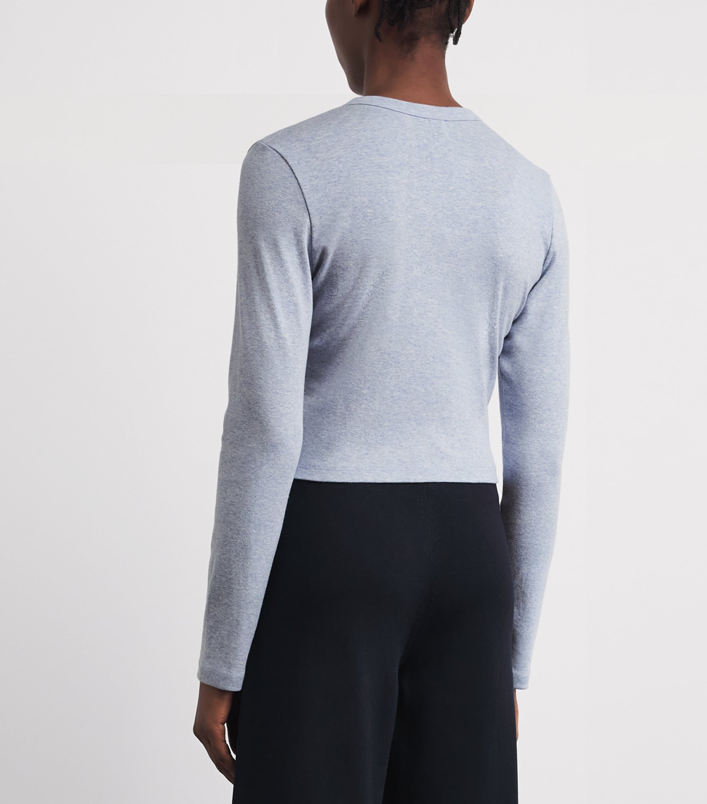 LESET Womens Cotton Nando Cropped Cardigan Ciel Melange Image 5
