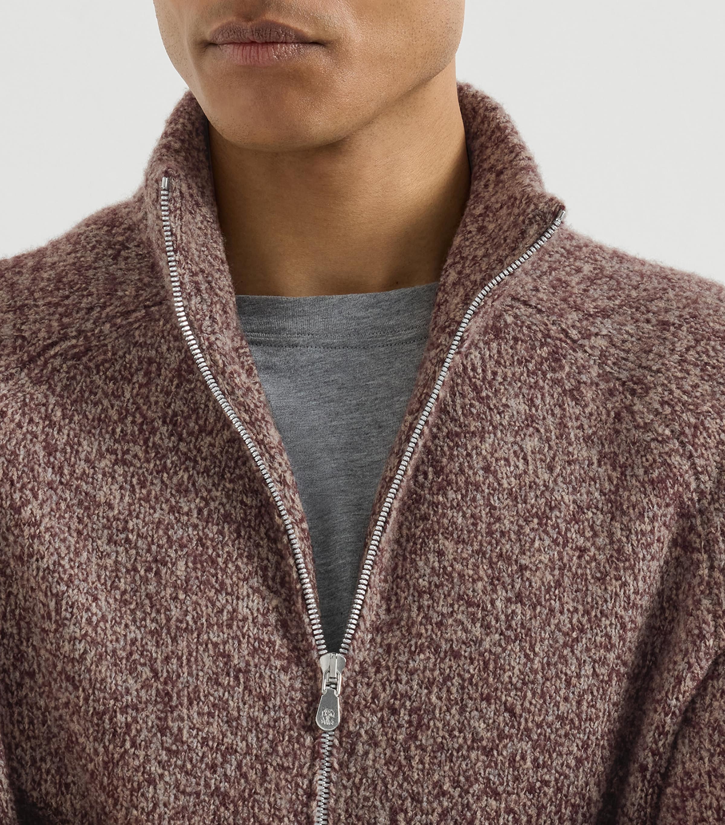 Brunello Cucinelli Mens Virgin Wool-Silk-Cashmere Cardigan Burgundy Image 6
