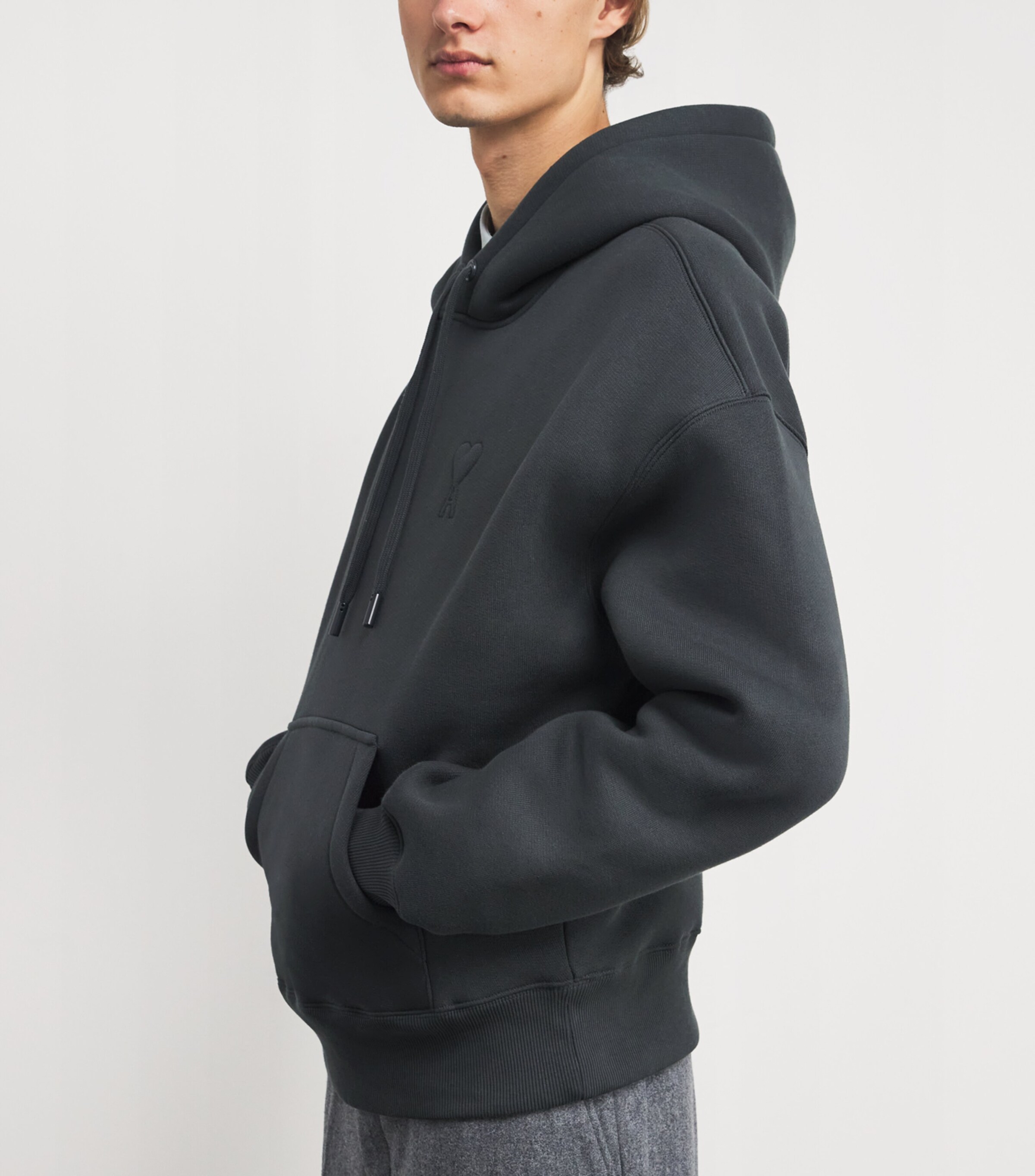 AMI Paris Mens Cotton-Blend Ami de Coeur Hoodie Anthracite Image 6
