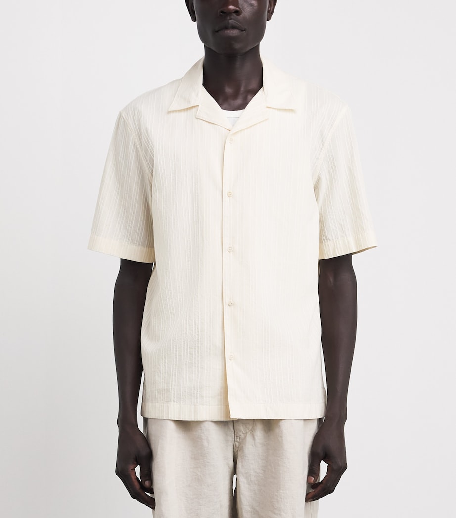 Sunspel Mens Cotton Textured Stripe Shirt Whcr Ecru Image 4
