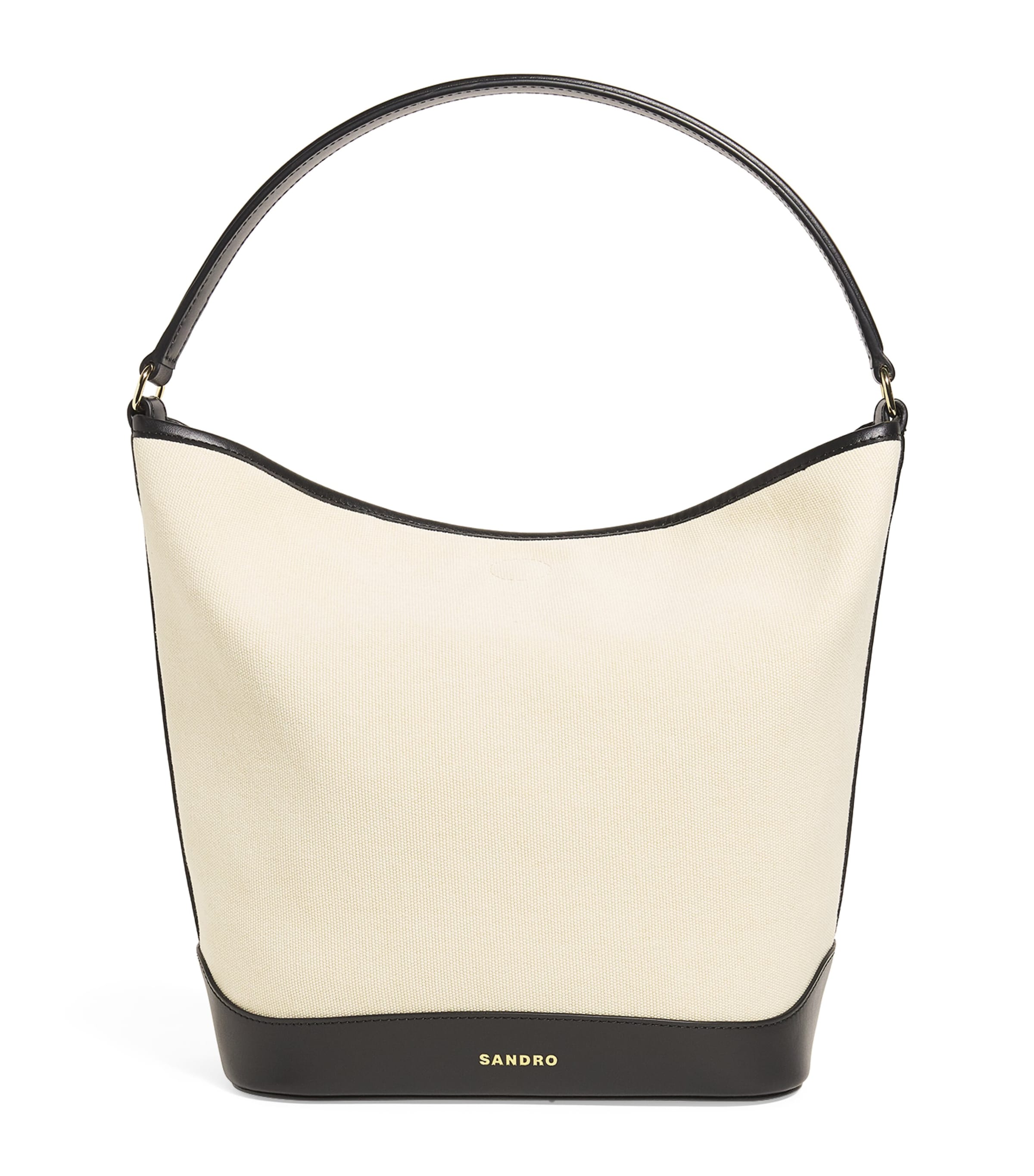 Sandro Canvas-leather Tangoso Bucket Bag In Beige