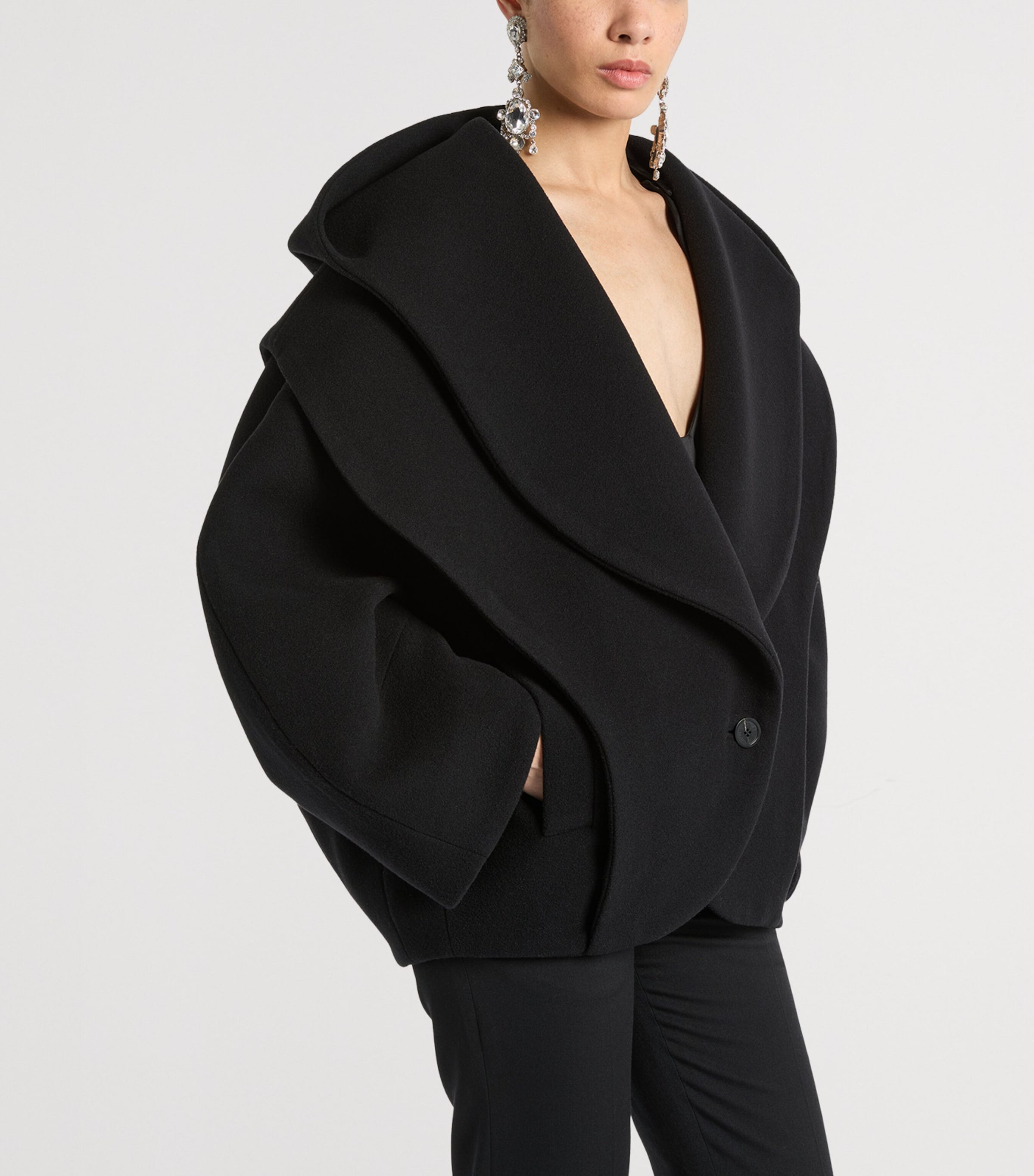 Balmain Womens Virgin Wool Oversized Pea Coat Noir Image 3