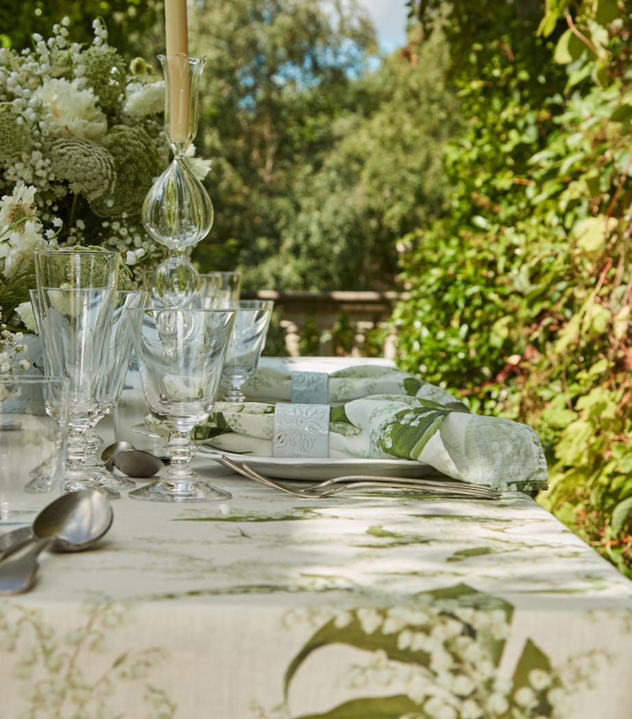 Linen Lily of the Valley Tablecloth (165cm x 380cm) WHITE/GREEN Image 7