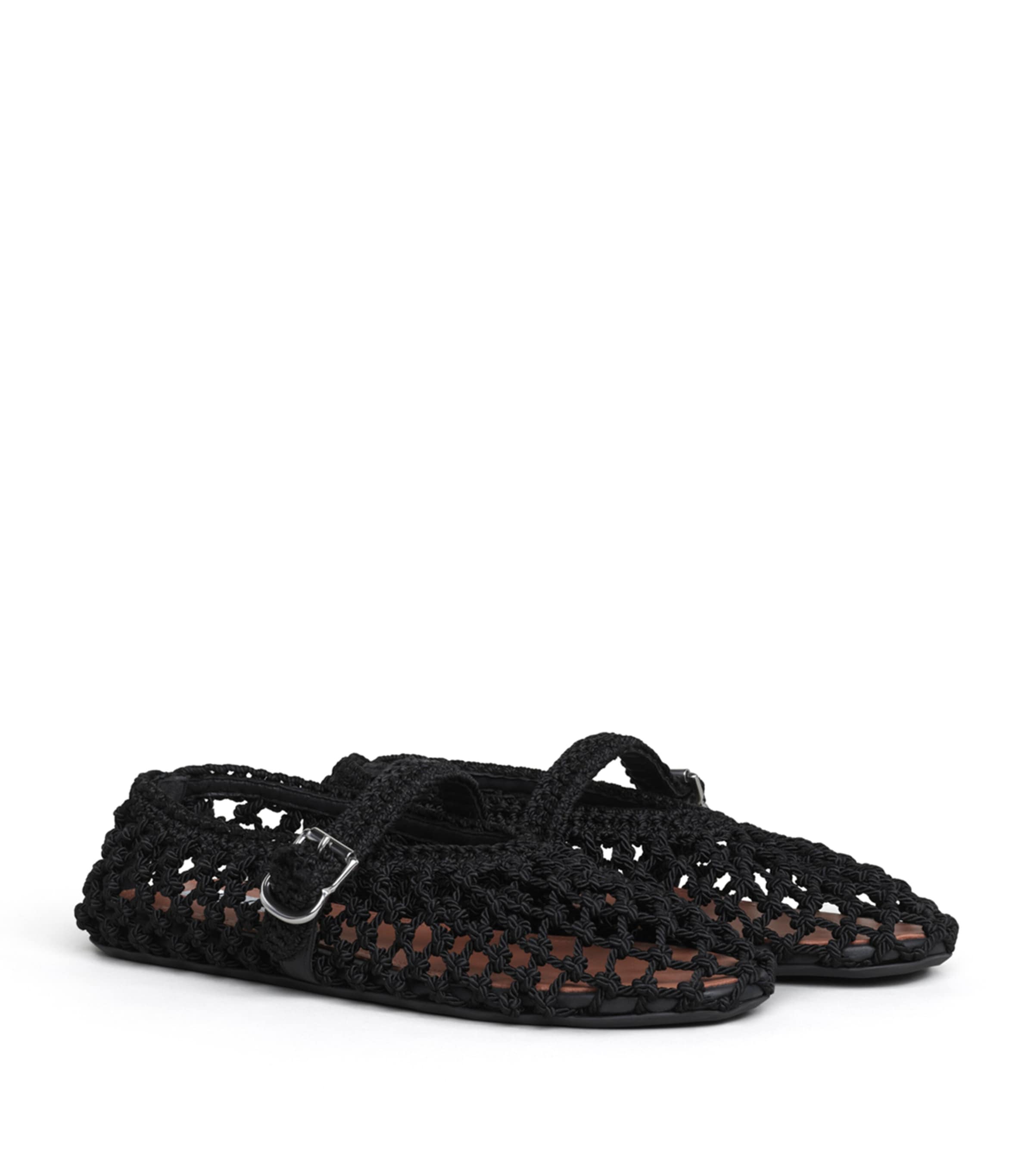 Alaïa Satin Crochet Ballet Flats Noir Image 3