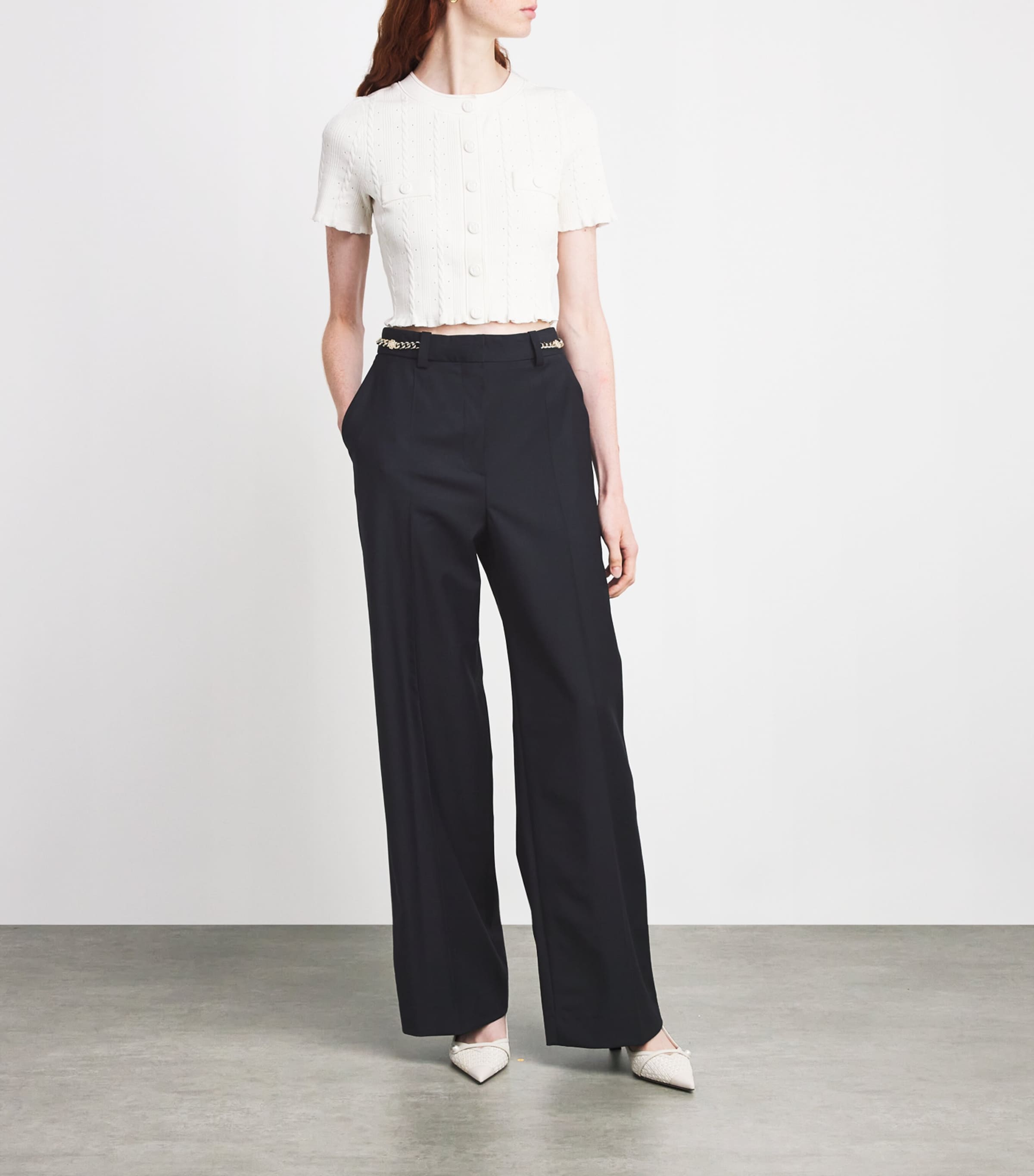 Chain-Embellished Straight Trousers NAVY Image 2