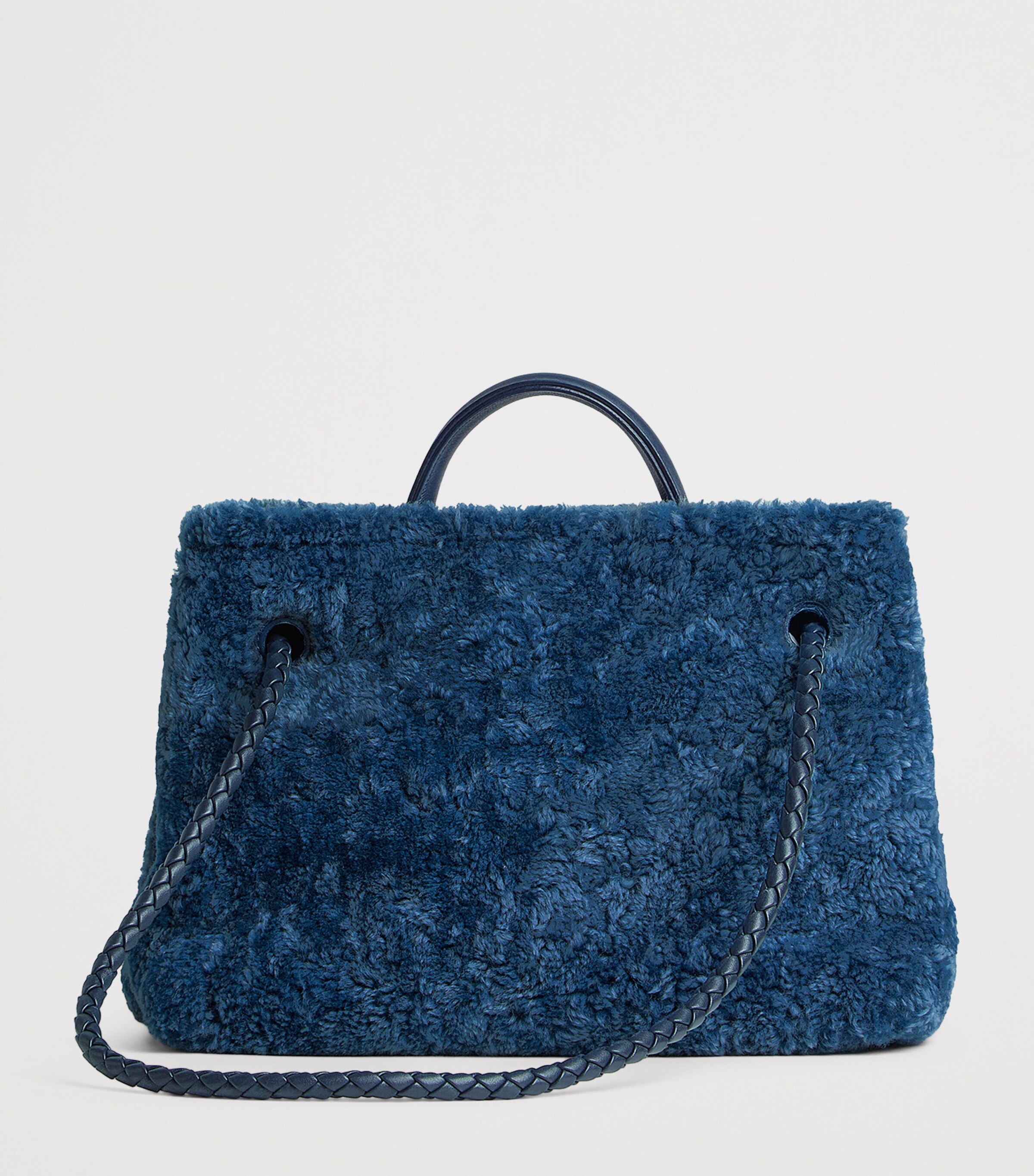 Bottega Veneta Blue Small Shearling Andiamo Shoulder Bag | Harrods US
