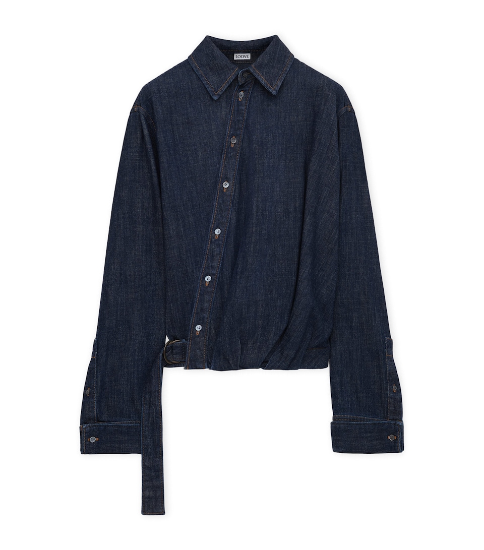 LOEWE Cotton-Blend Draped Shirt Indigo Blue