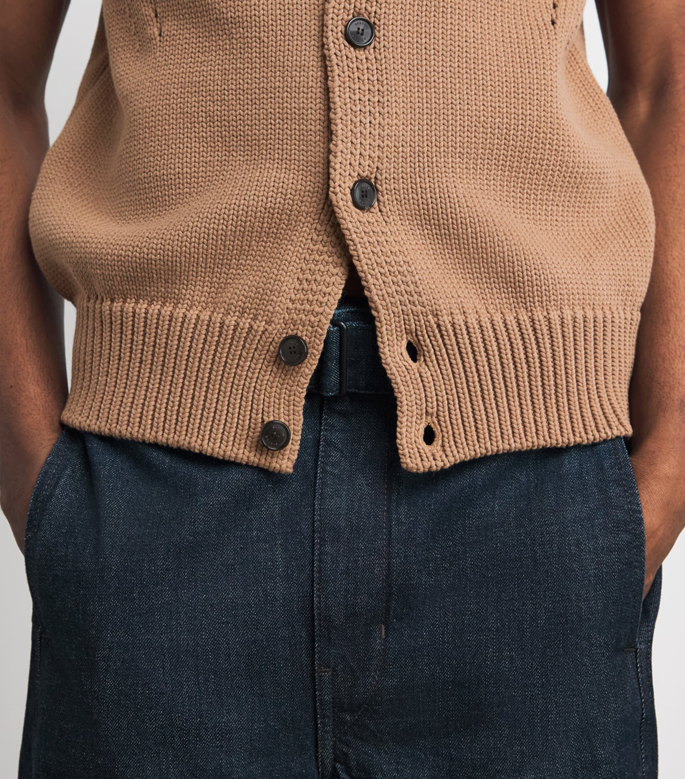 System Mens Cotton-Blend Collar Cardigan Camel Image 3