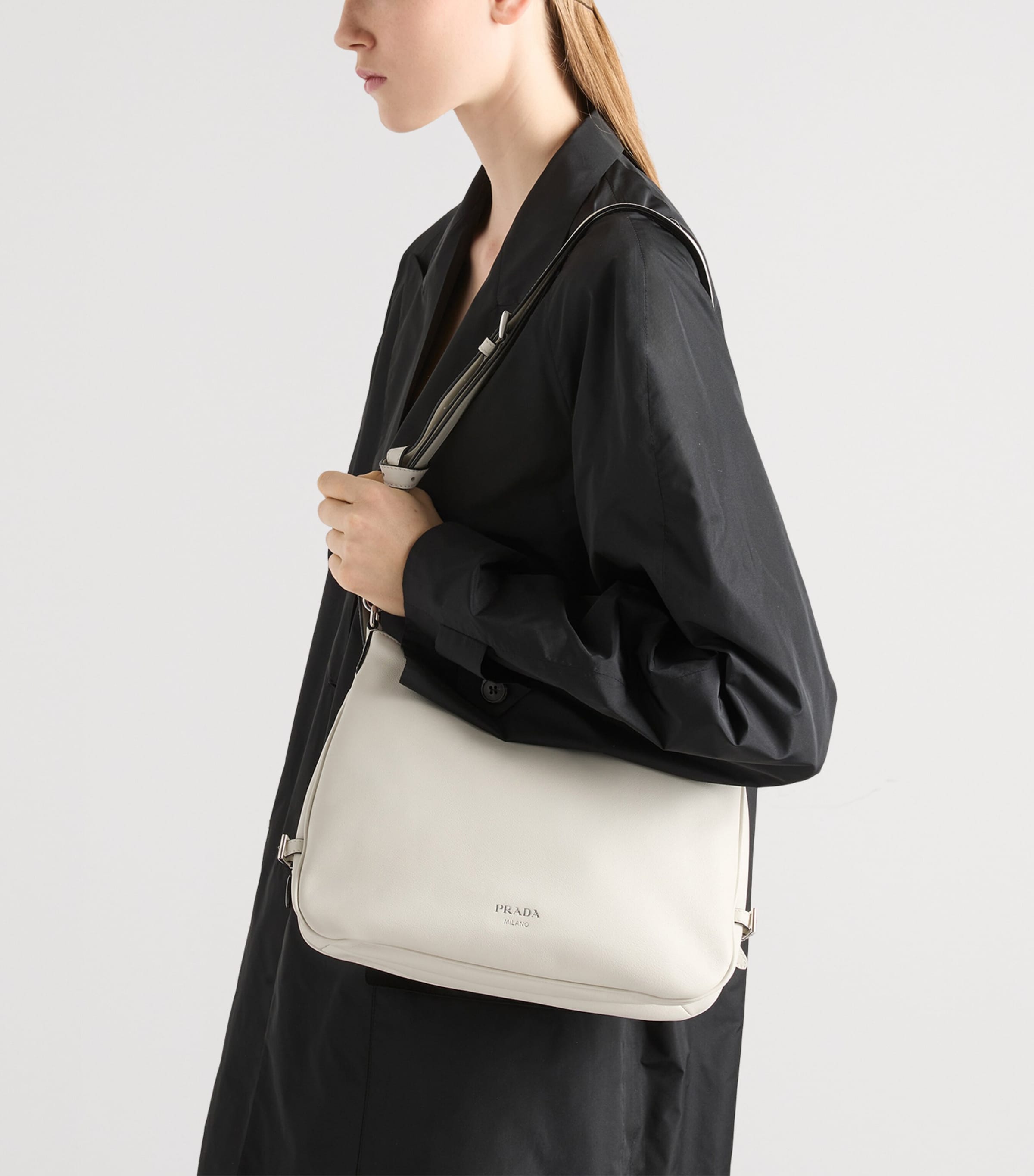 Prada Large Leather Fold Shoulder Bag White Image 2