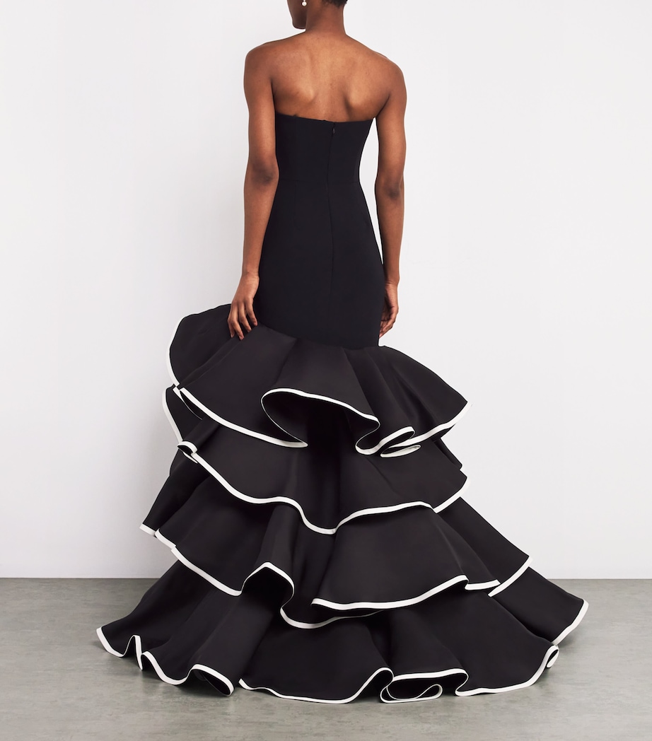 Strapless Ruffled Asymmetric Gown 003 BLACK/WHITE Image 3