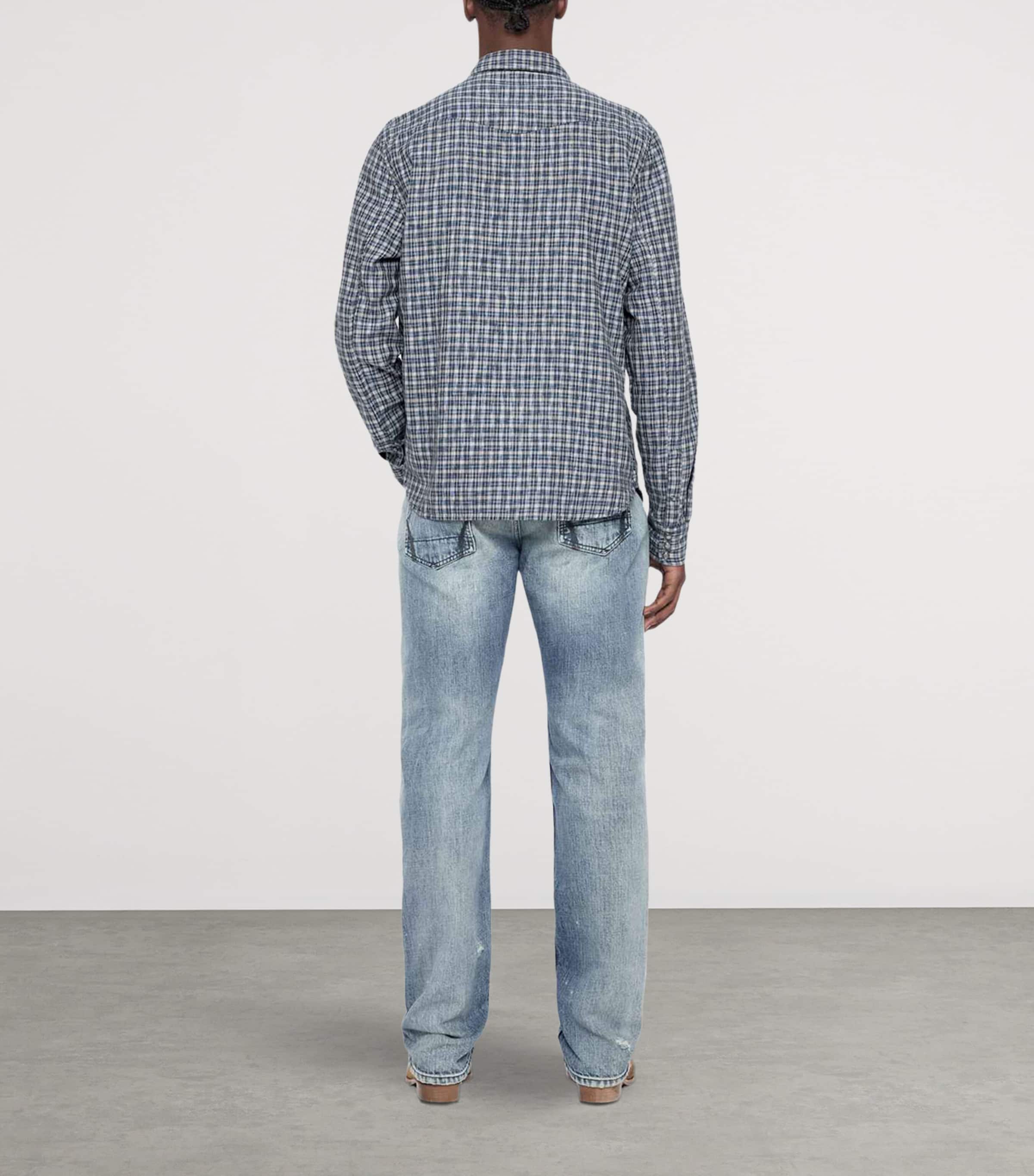 AllSaints Mens Organic Cotton Check Court Shirt Indigo Blue Image 5