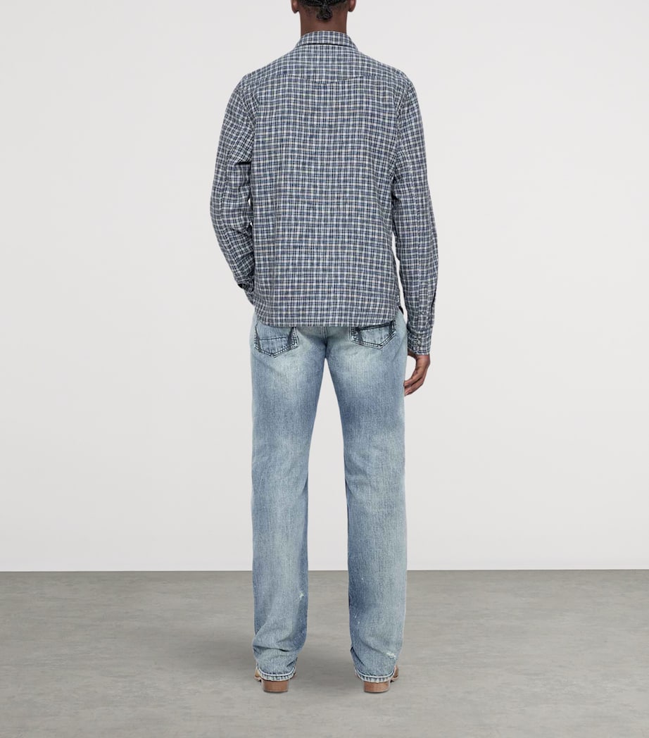 AllSaints Mens Organic Cotton Check Court Shirt Indigo Blue Image 5