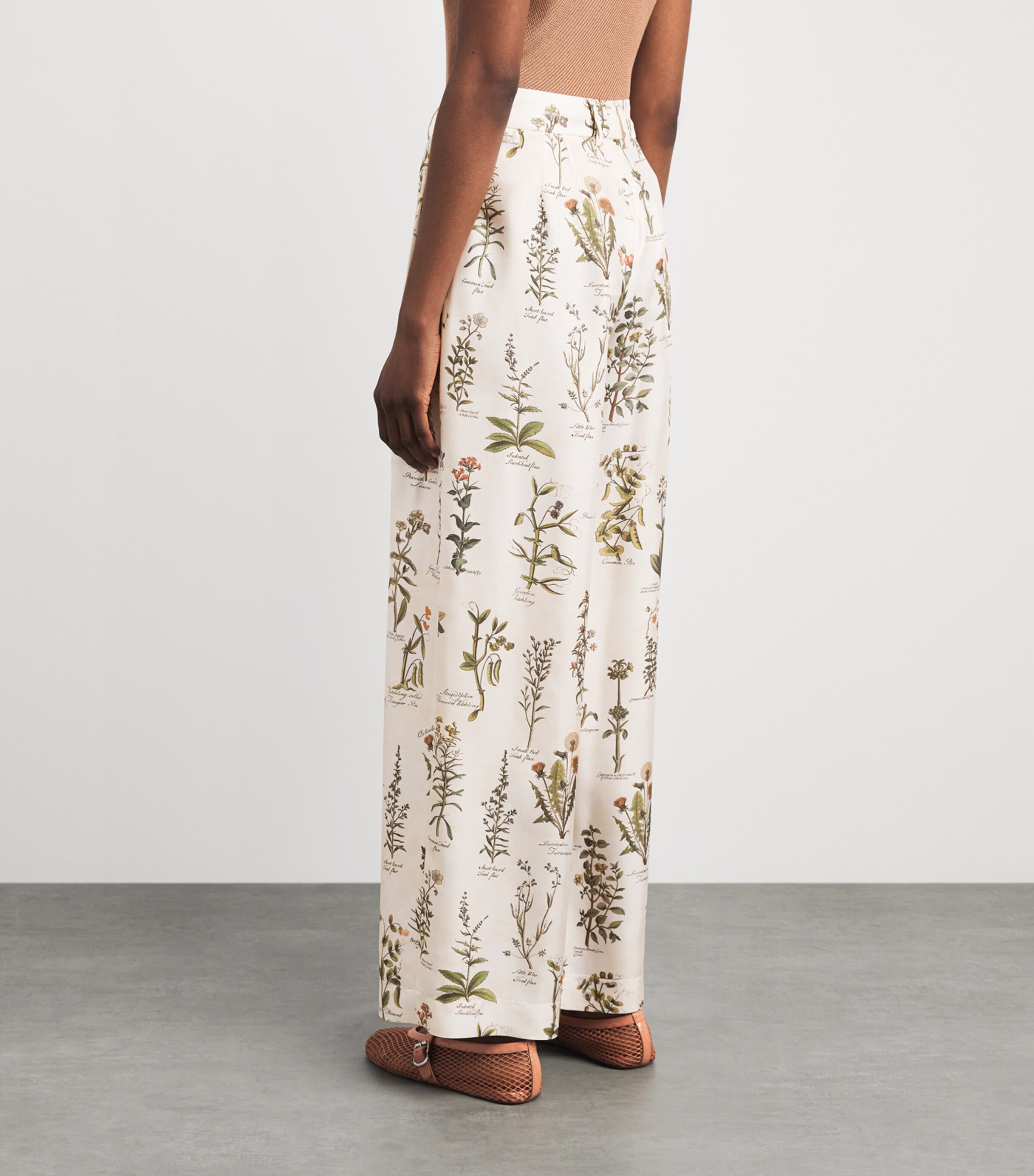 Colombo Womens Silk Floral Wide-Leg Trousers Grey Image 5