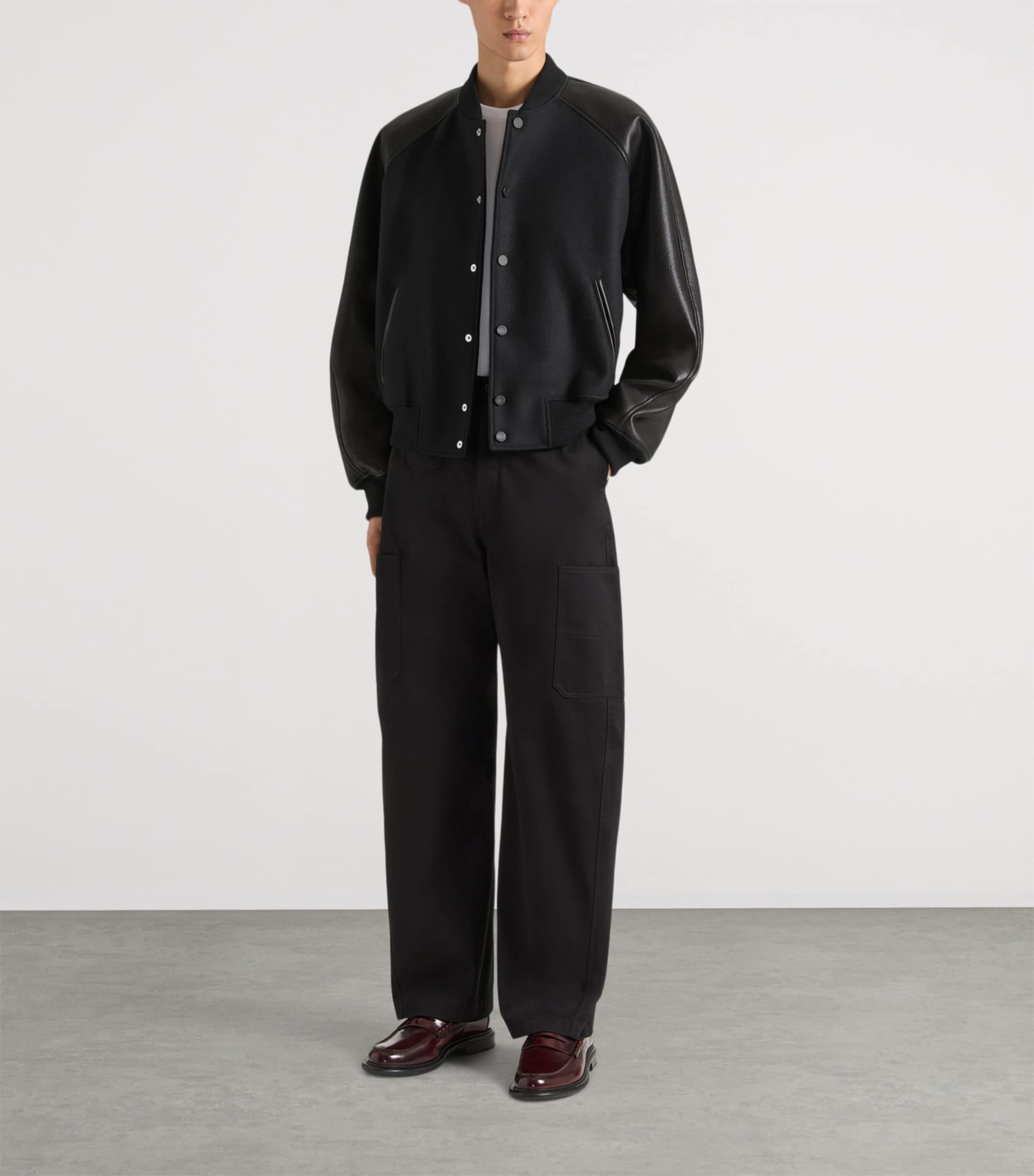 Wool Lambskin-Trim Bomber Jacket BLACK Image 2