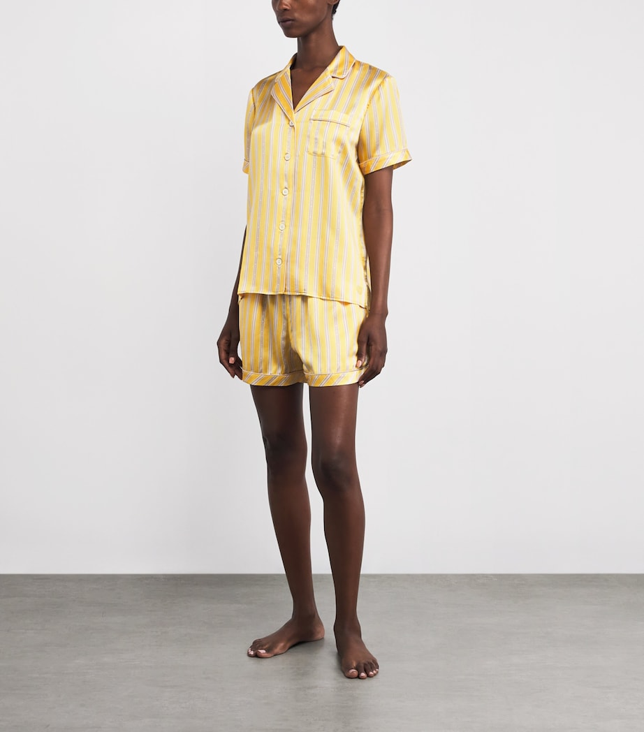 Harrods Womens Silk Stripe Short Pyjama Set Yellow Image 2