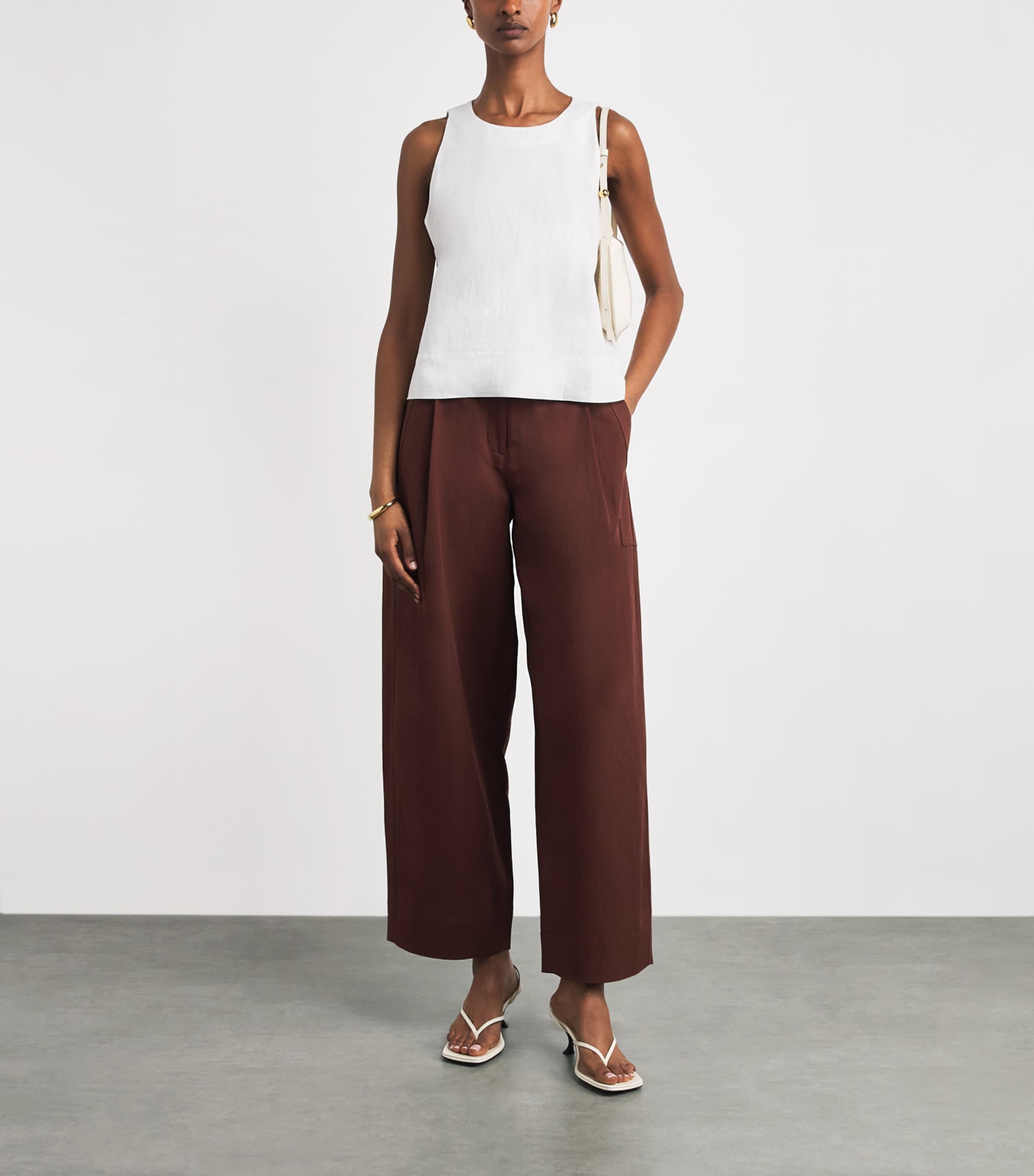ME+EM Womens Linen-Blend Creaseless Shell Top Soft White Image 2