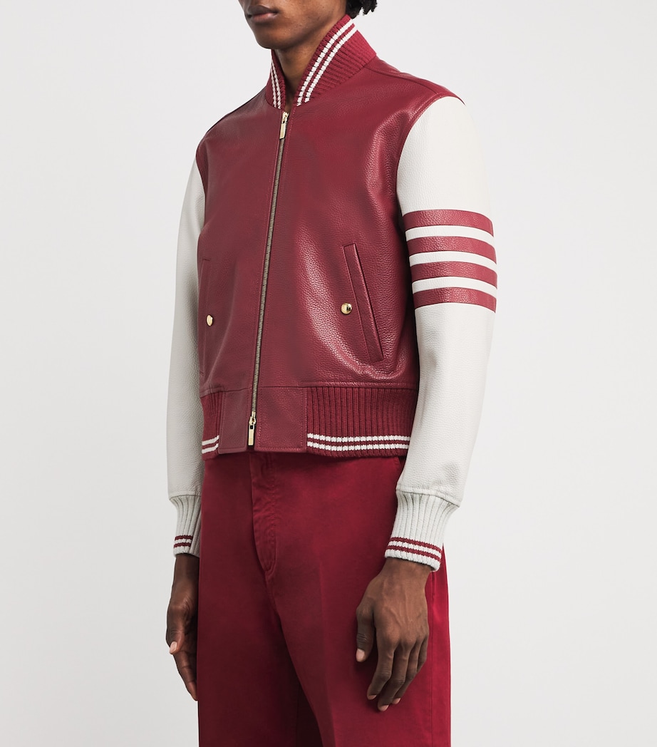 Leather Classic Bomber Jacket BURGUNDY Image 3