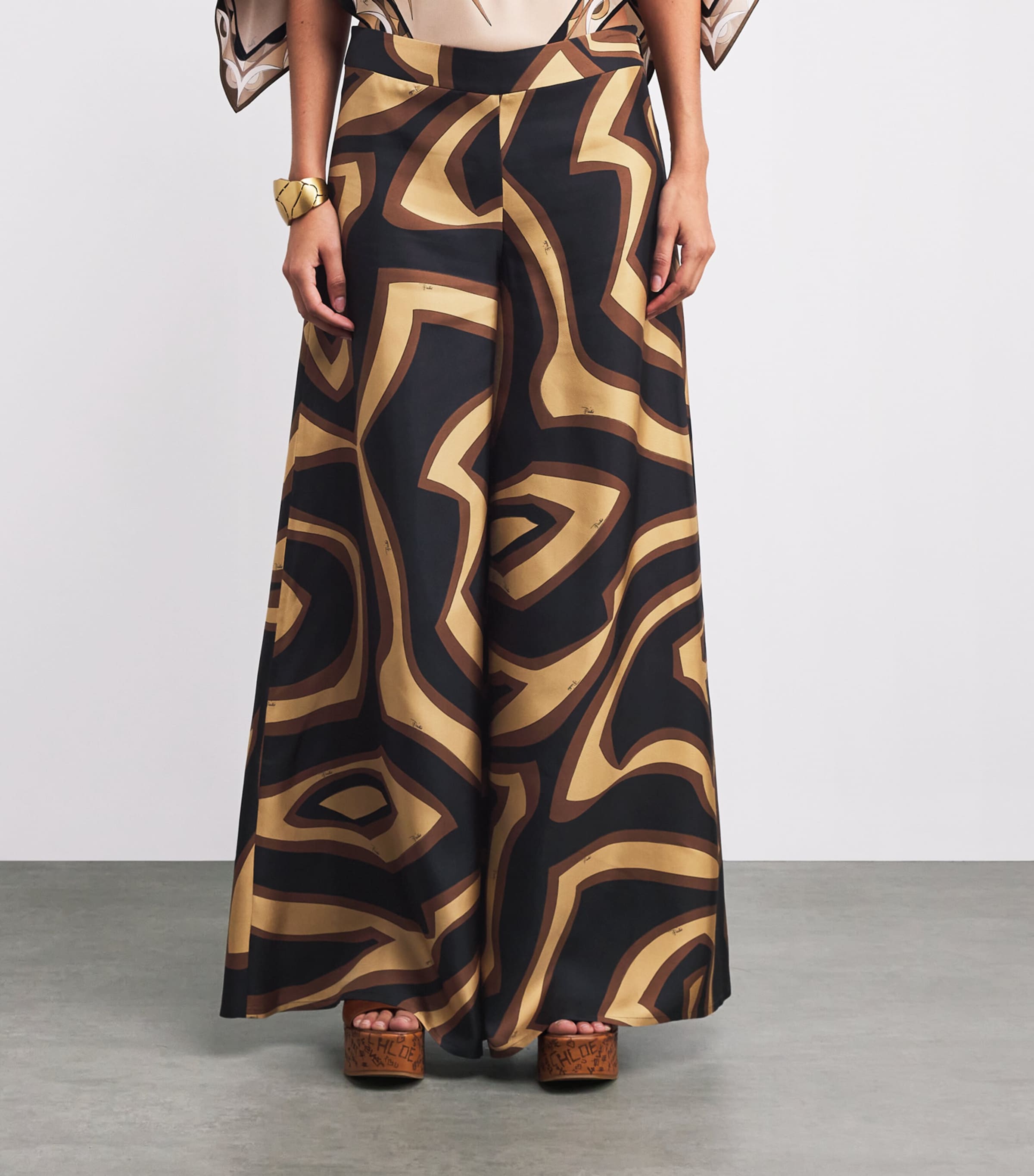 Silk Labirinto Print Trousers 049/BLACK GOLD Image 3