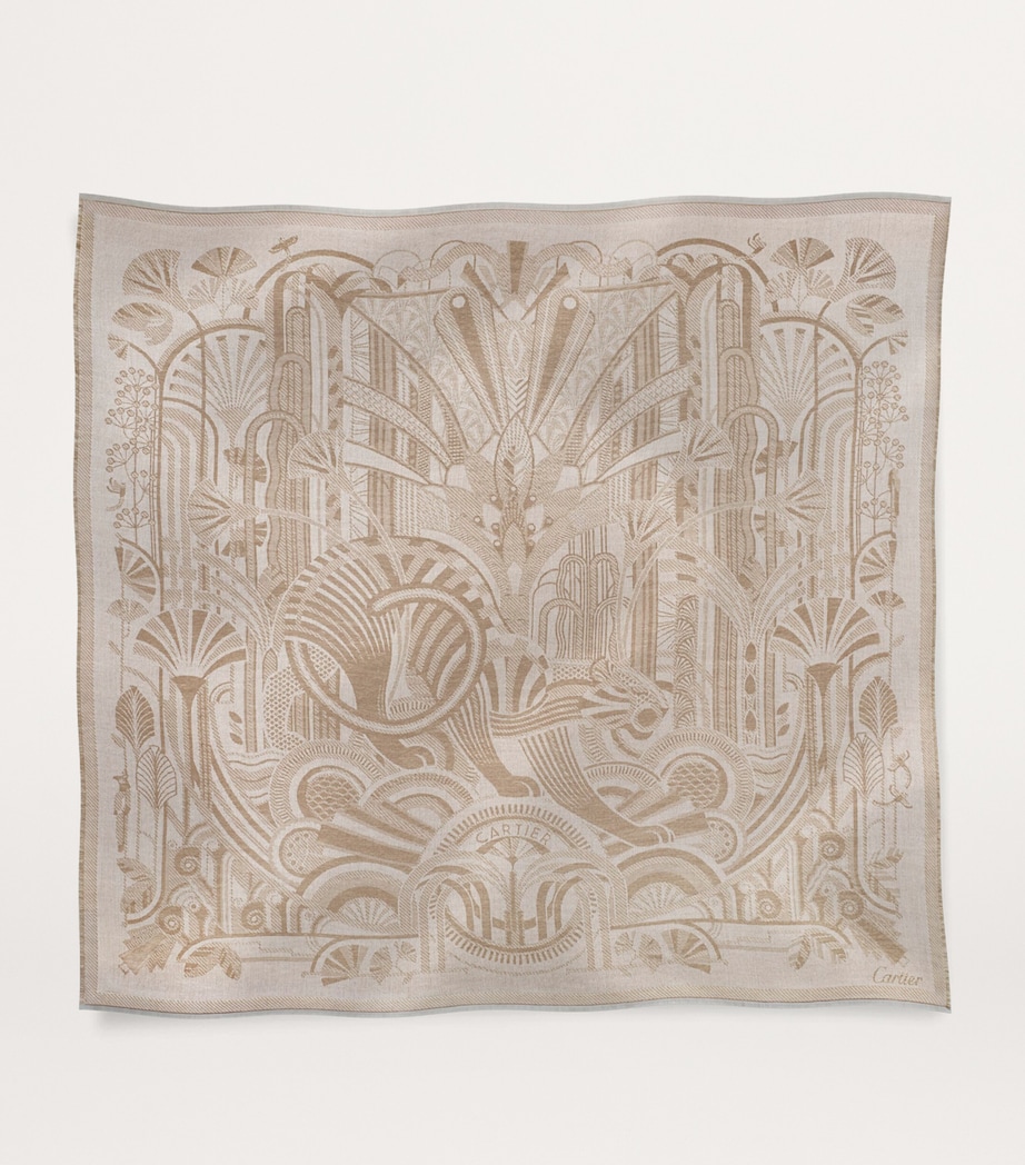 Cartier Wool-Cashmere Panthère Art Deco Scarf Beige Image 3