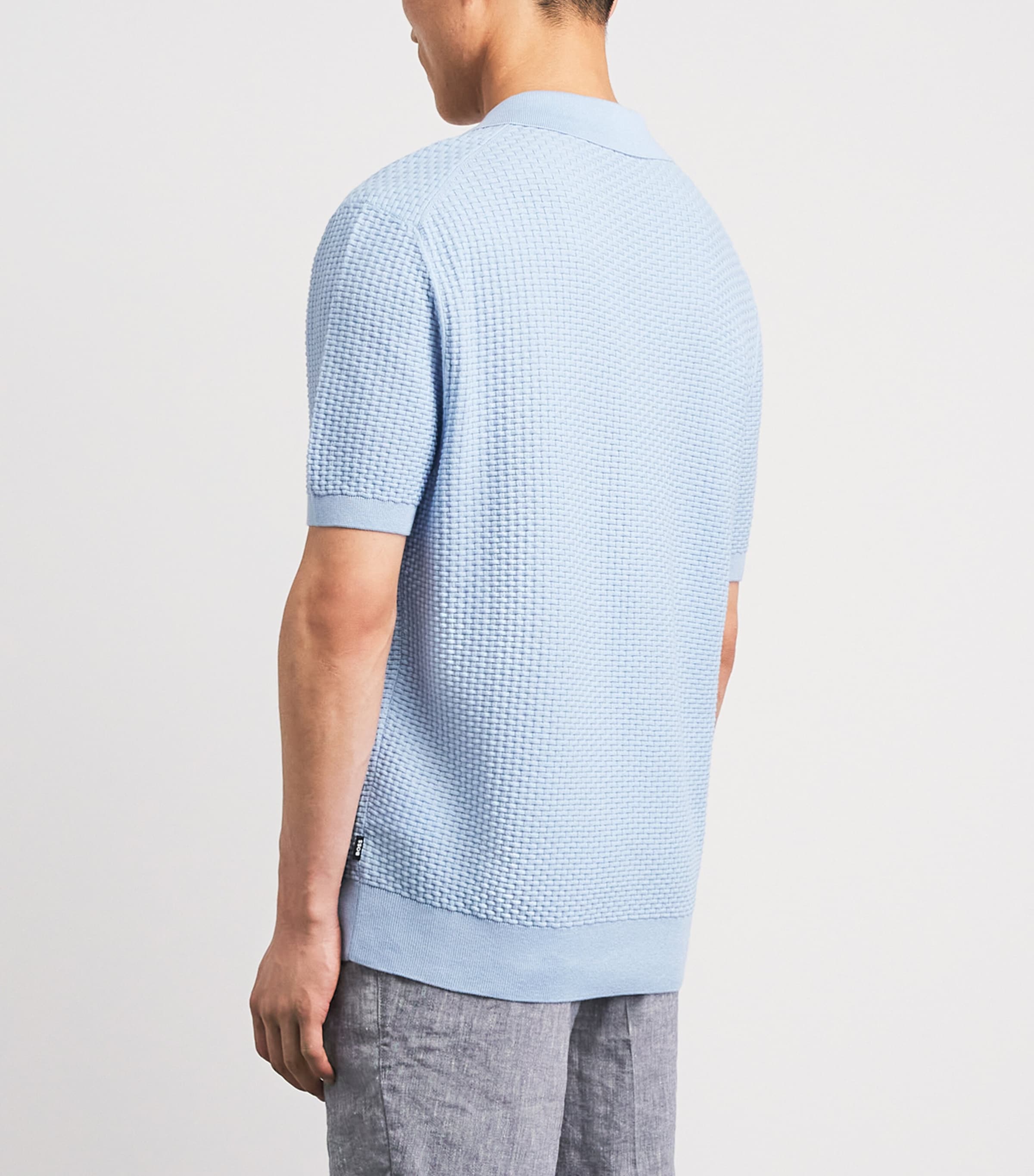 BOSS Mens Cotton Open-Collar Polo Shirt Light Pastl Blue Image 5