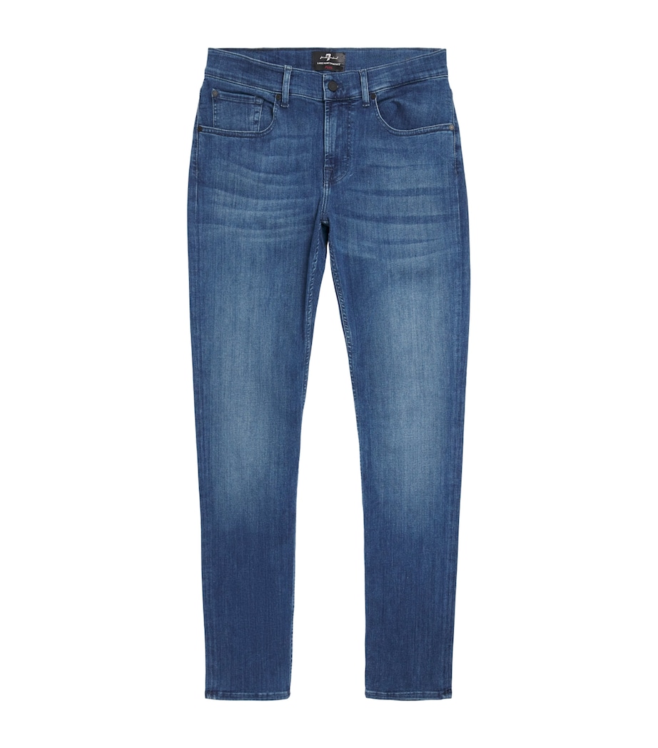 7 For All Mankind Mens Slimmy Tapered Luxe Performance Plus Jeans Mid Blue Image 1