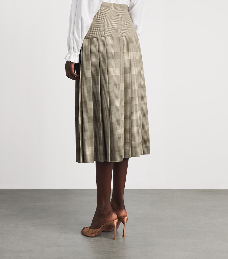 Alessandra Rich Womens Wool Prince of Wales Check Pleated Skirt Green Beige Image 5