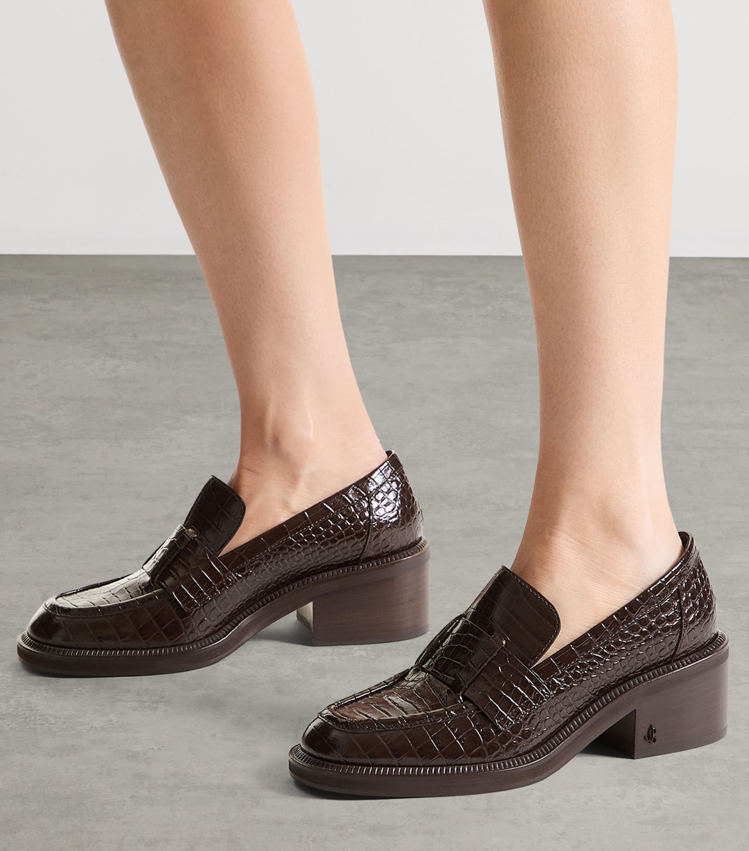 Jimmy Choo Tylor 60 Leather Heeled Loafers Chocolate Image 2
