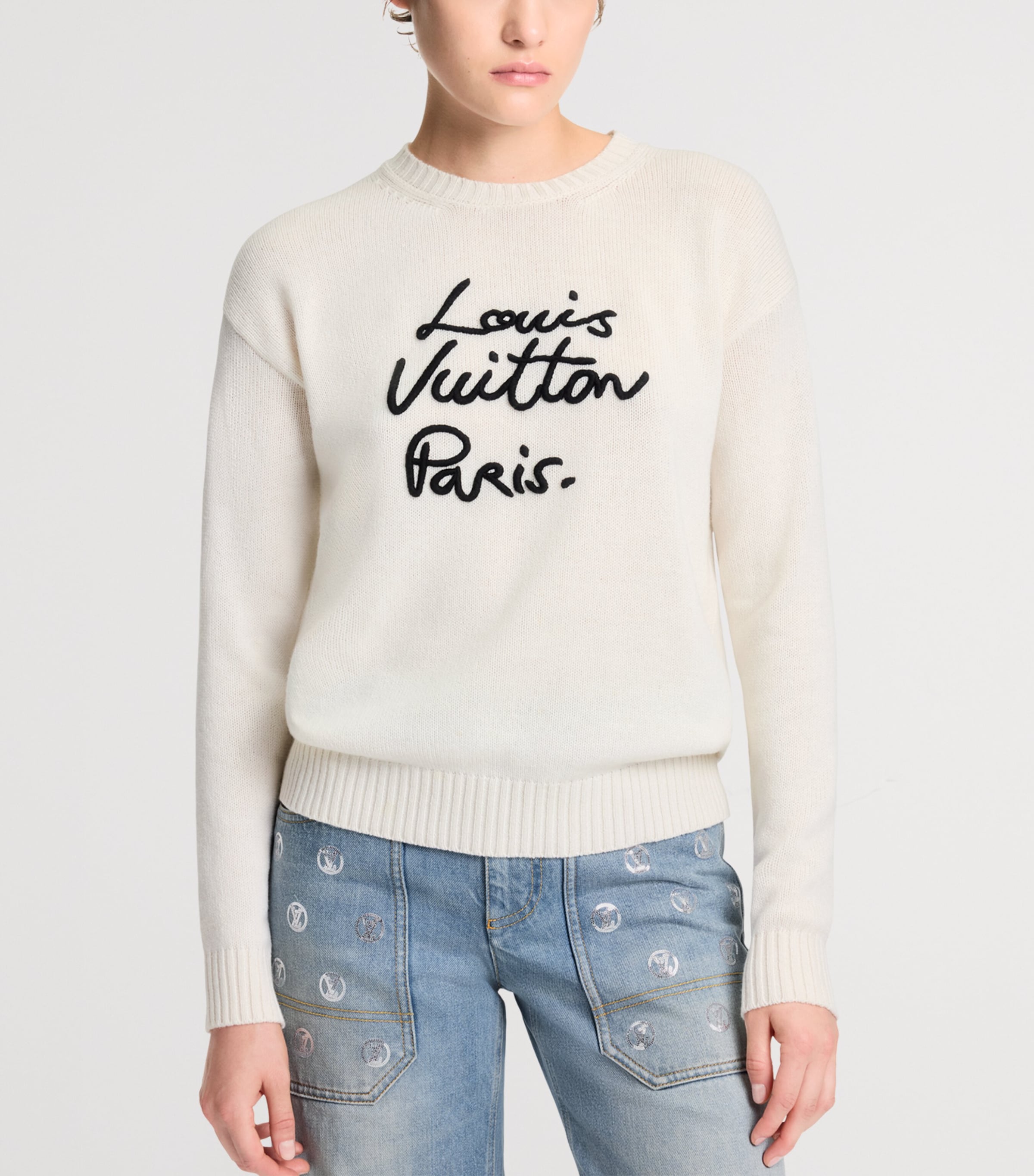 Cashmere Cursive Signature Sweater WHITE/BLACK Image 2