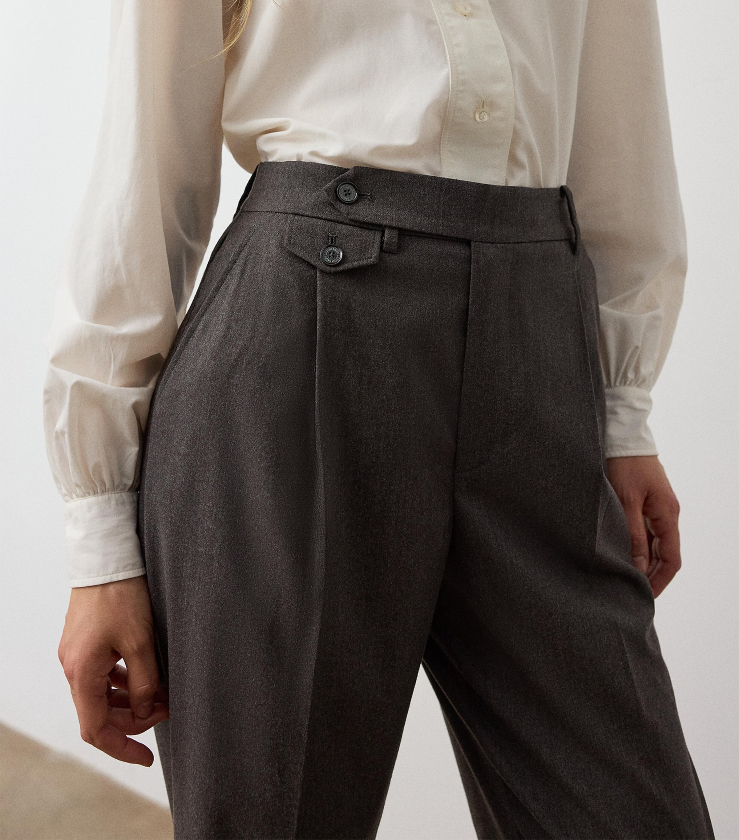 Ralph Lauren Collection Womens Wool-Blend Straight Trousers Taupe Grey Melange Image 5