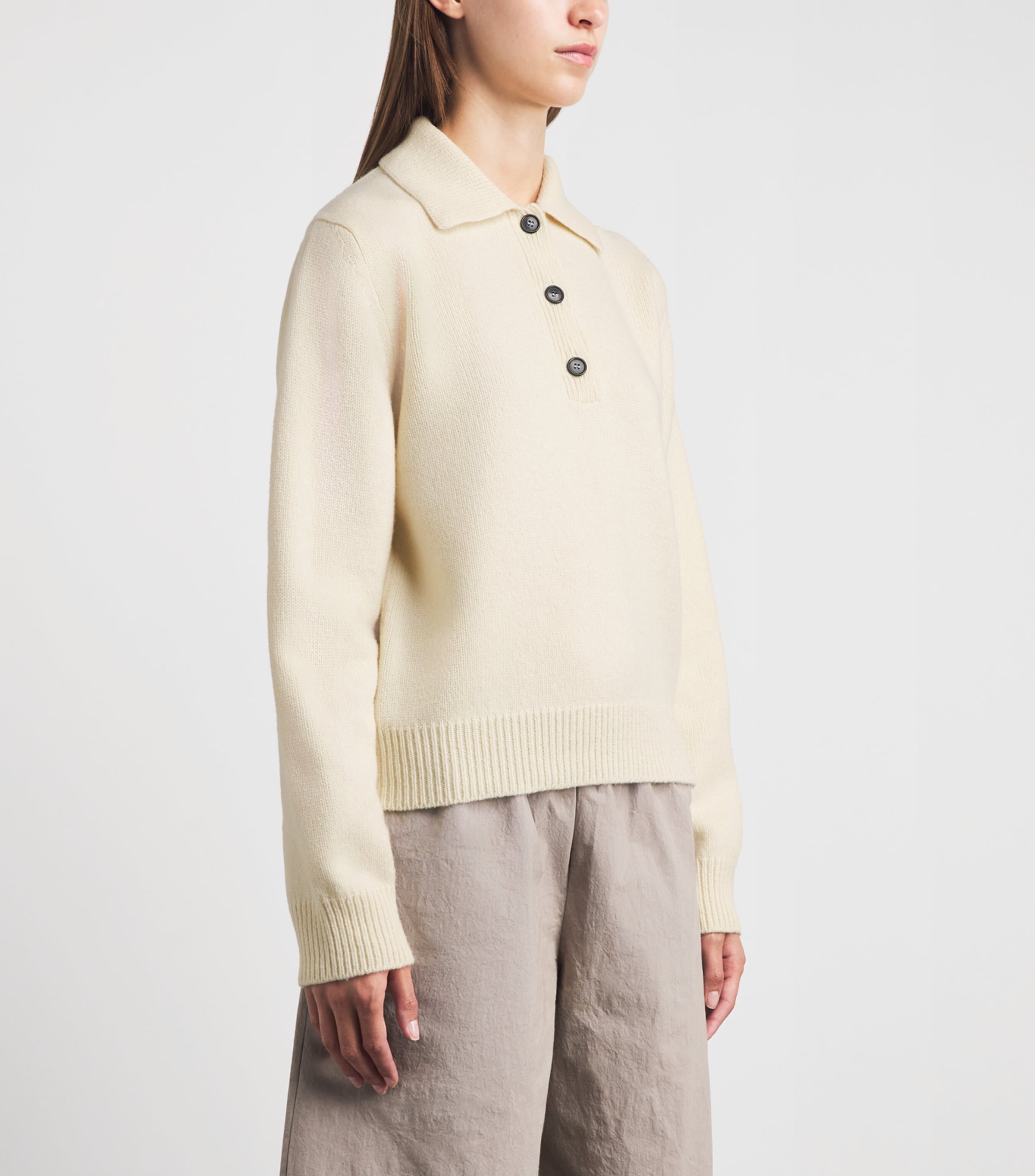 Róhe Womens Wool-Blend Polo Sweater Cream Image 4