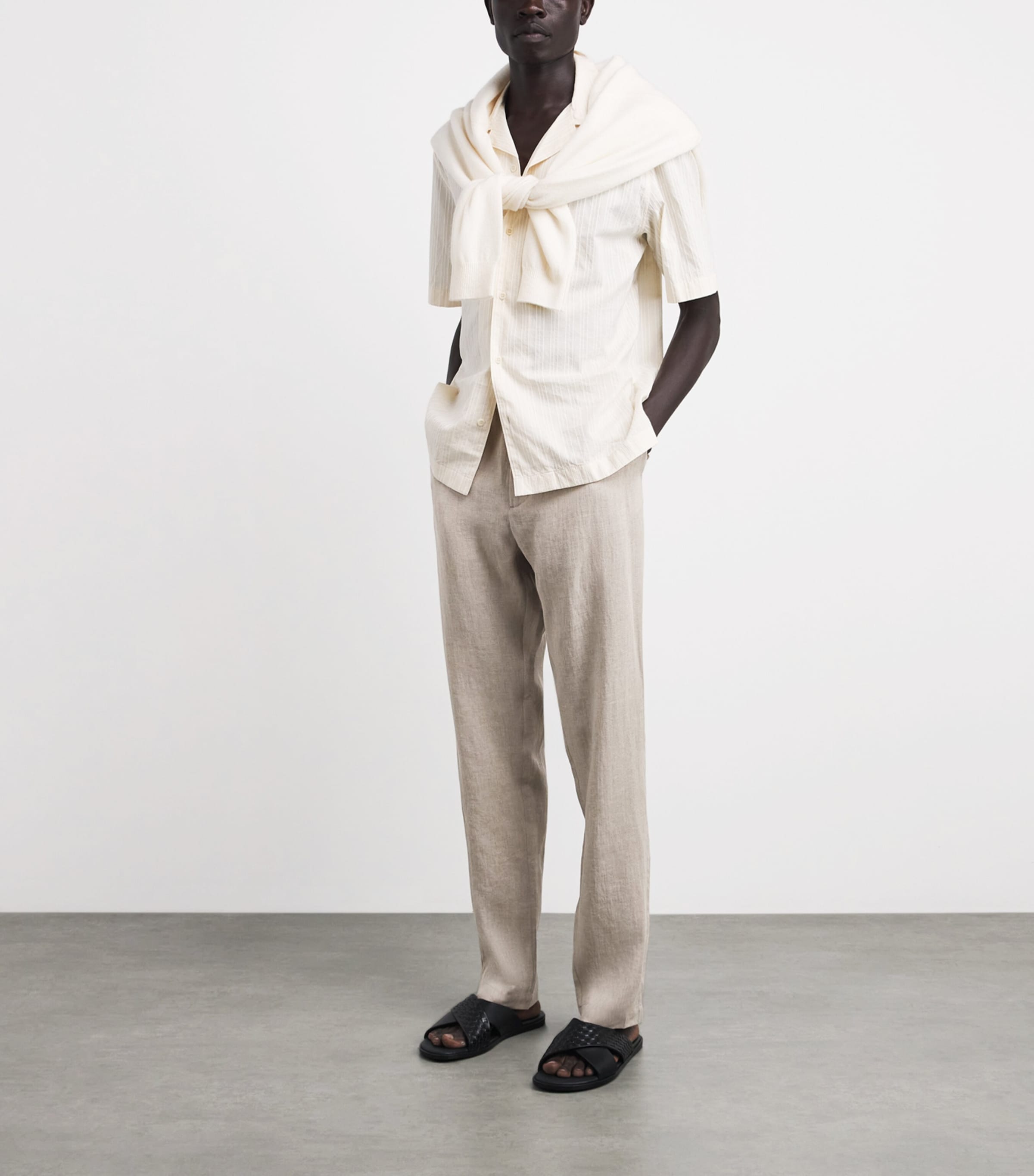 Sunspel Mens Linen Drawstring Trousers Brbd Sand Image 2