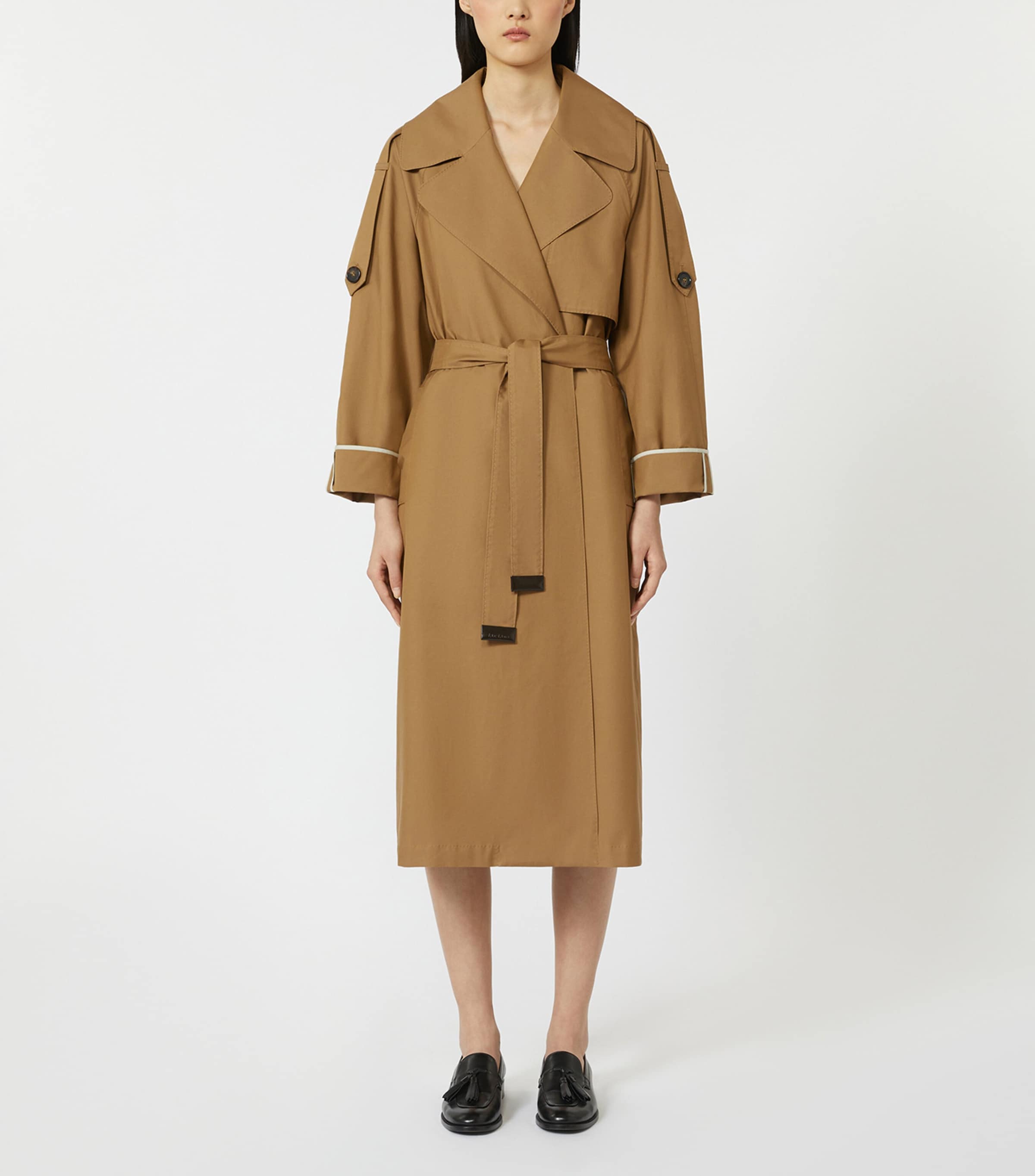 Cotton-Blend Cape Trench Coat BROWN Image 2
