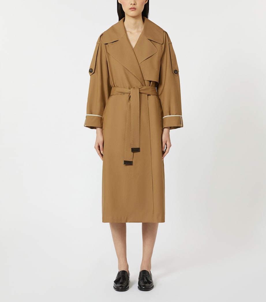 Cotton-Blend Cape Trench Coat BROWN Image 2
